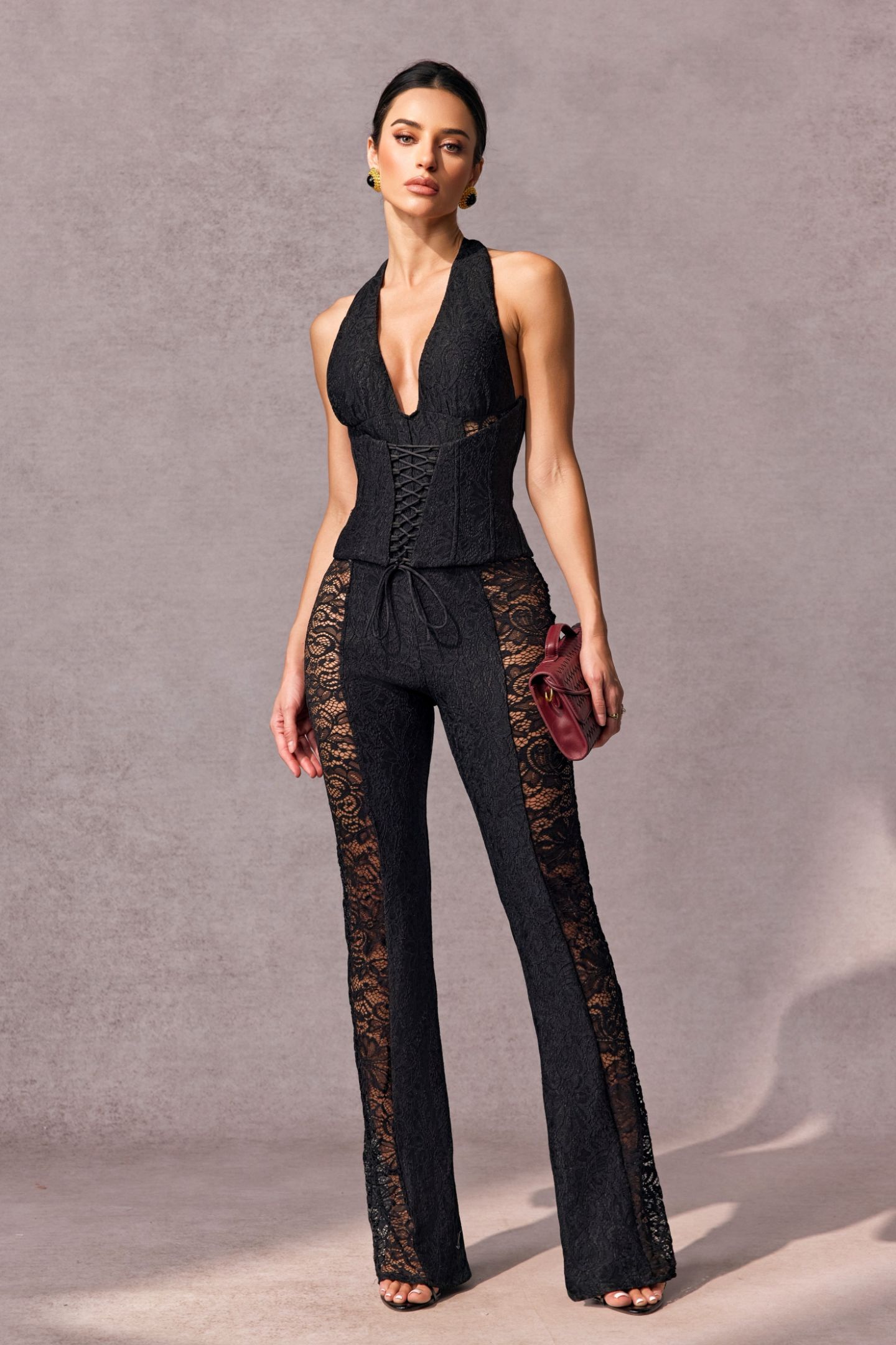 Martha Halter Neck Sheer Lace Jumpsuit-purelyfable
