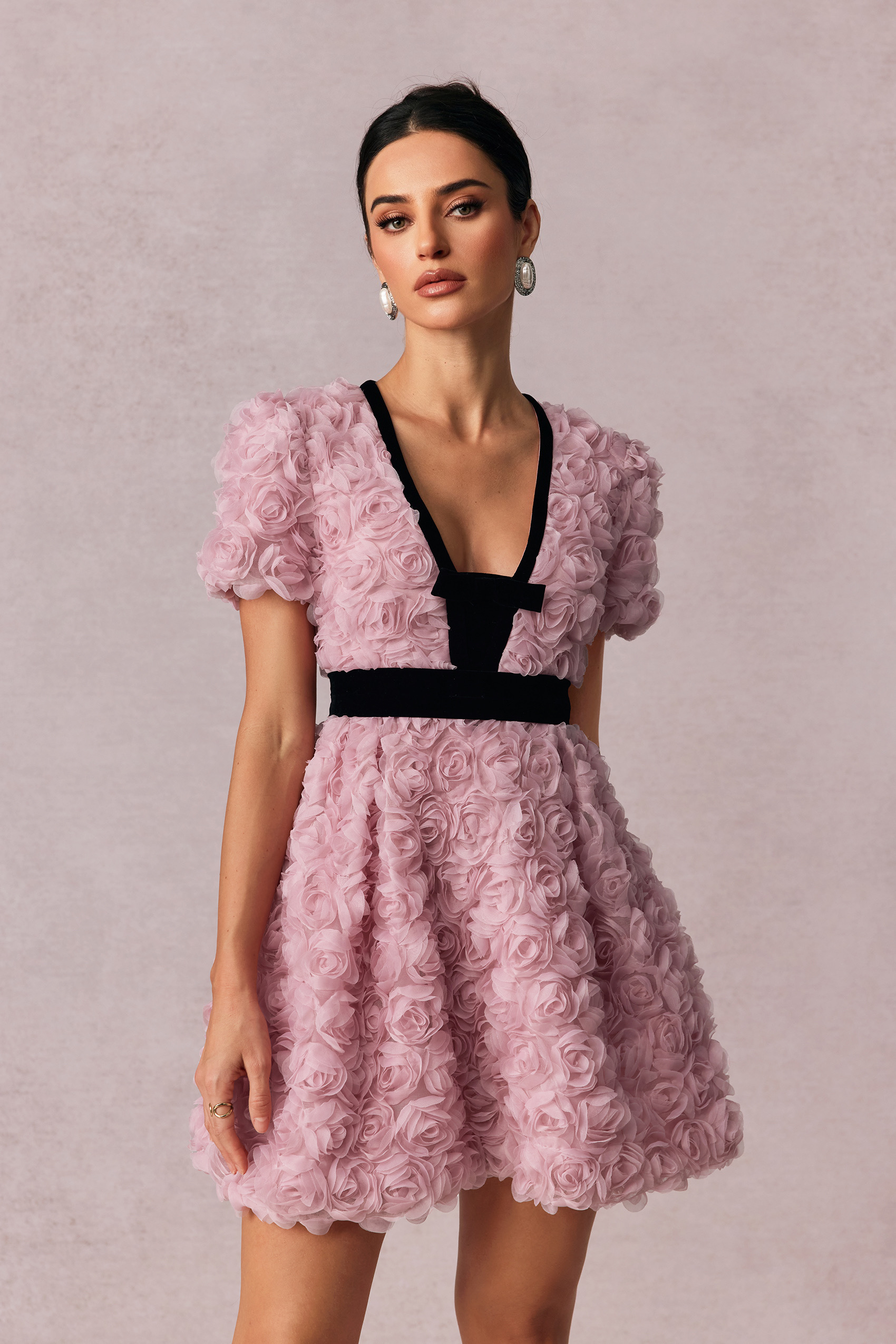 Amelia Rose Embellished V-neck Mini Dress-purelyfable