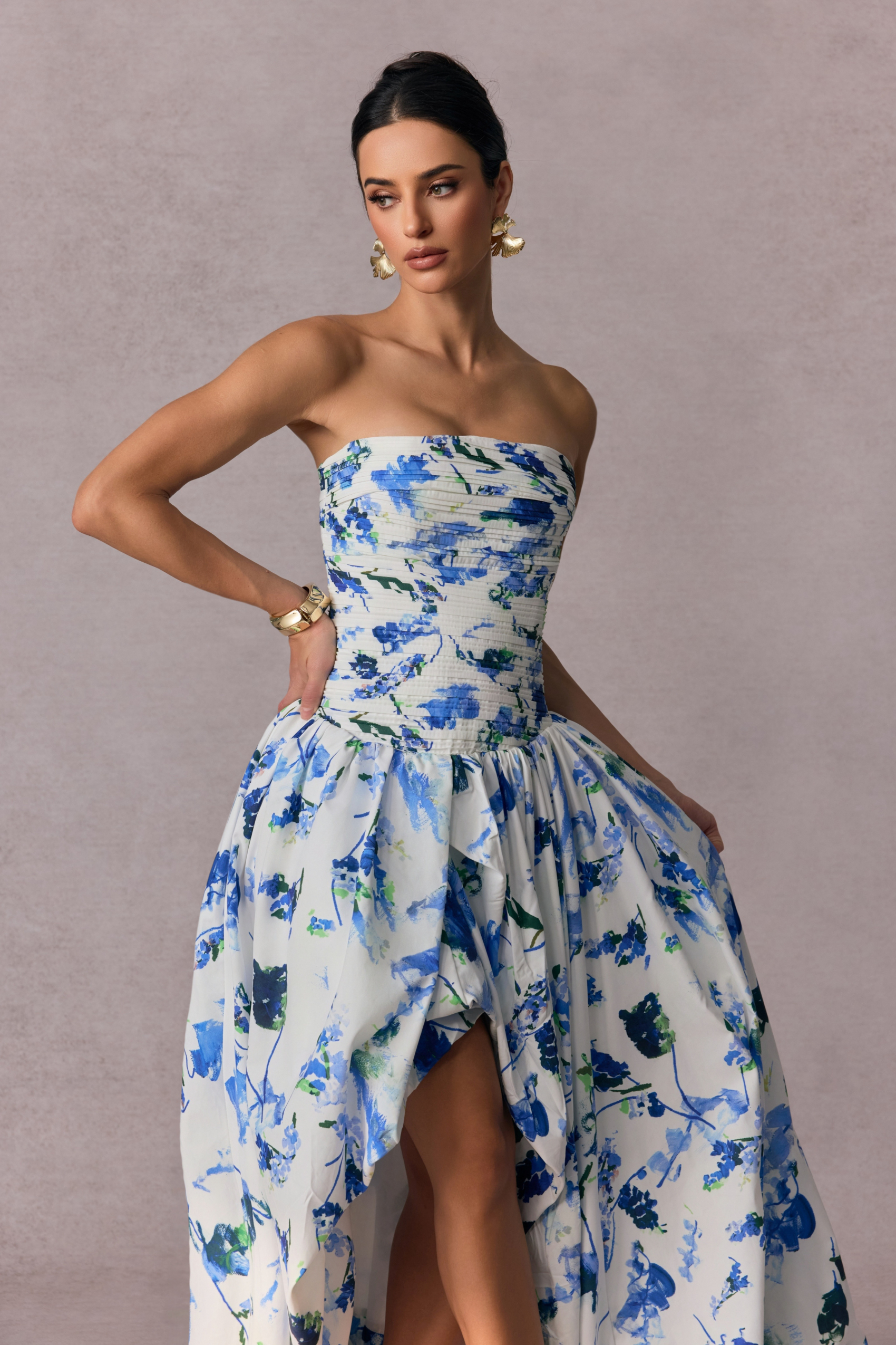 Juliana Floral Print Bubble Hem Maxi Dress-purelyfable