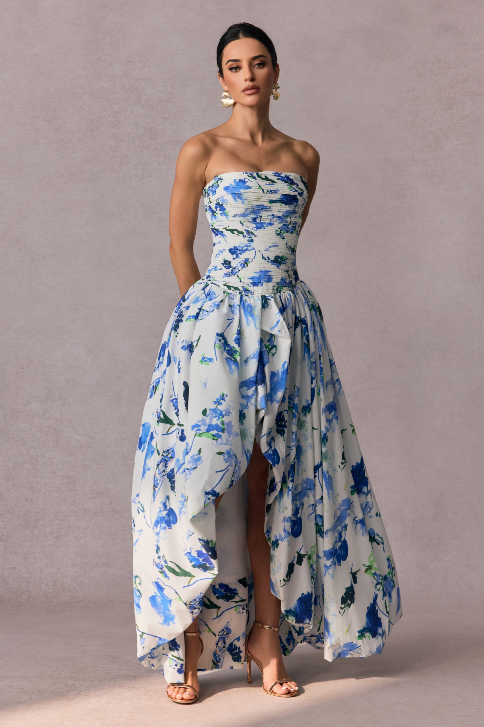 Juliana Floral Print Bubble Hem Maxi Dress-purelyfable