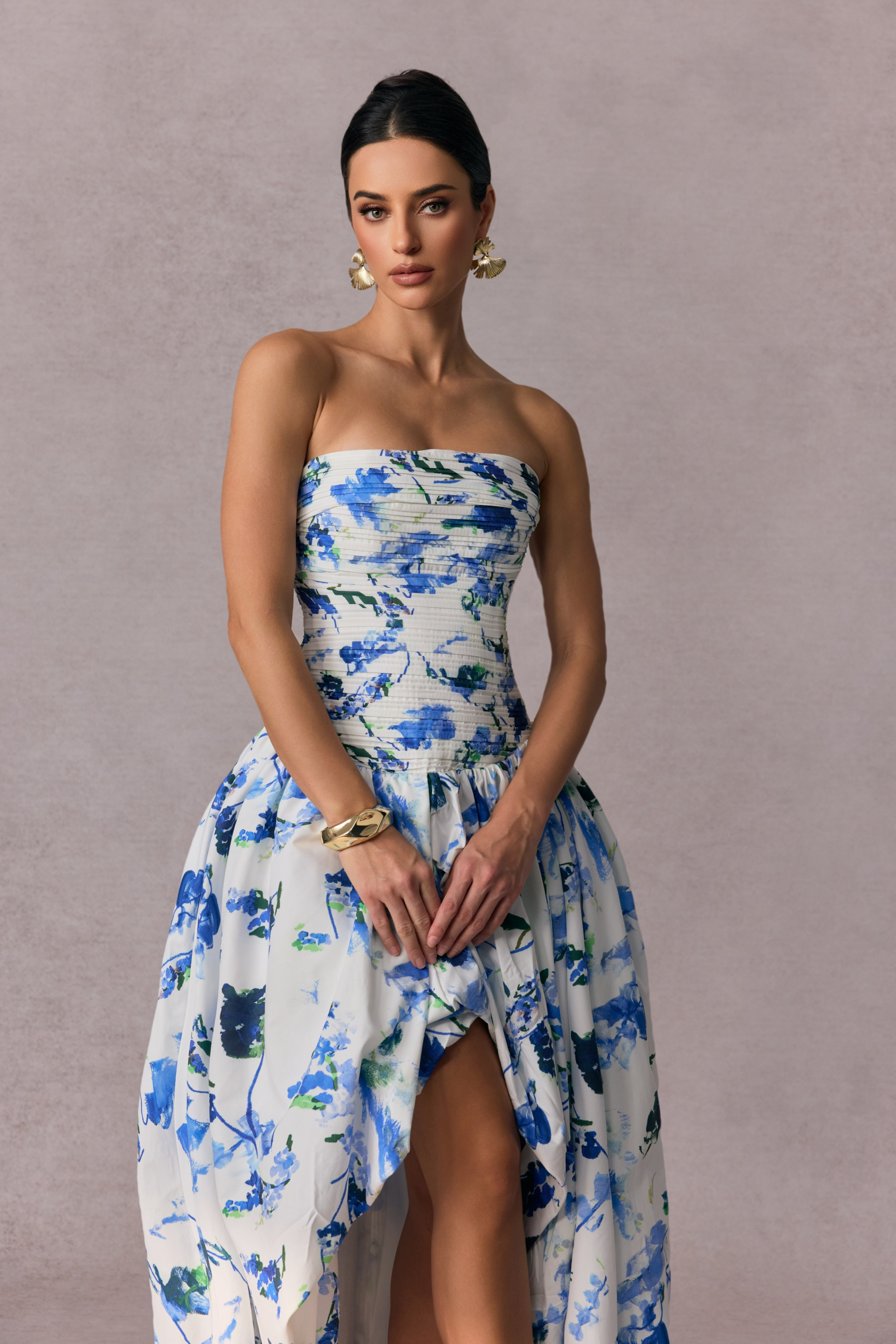 Juliana Floral Print Bubble Hem Maxi Dress-purelyfable