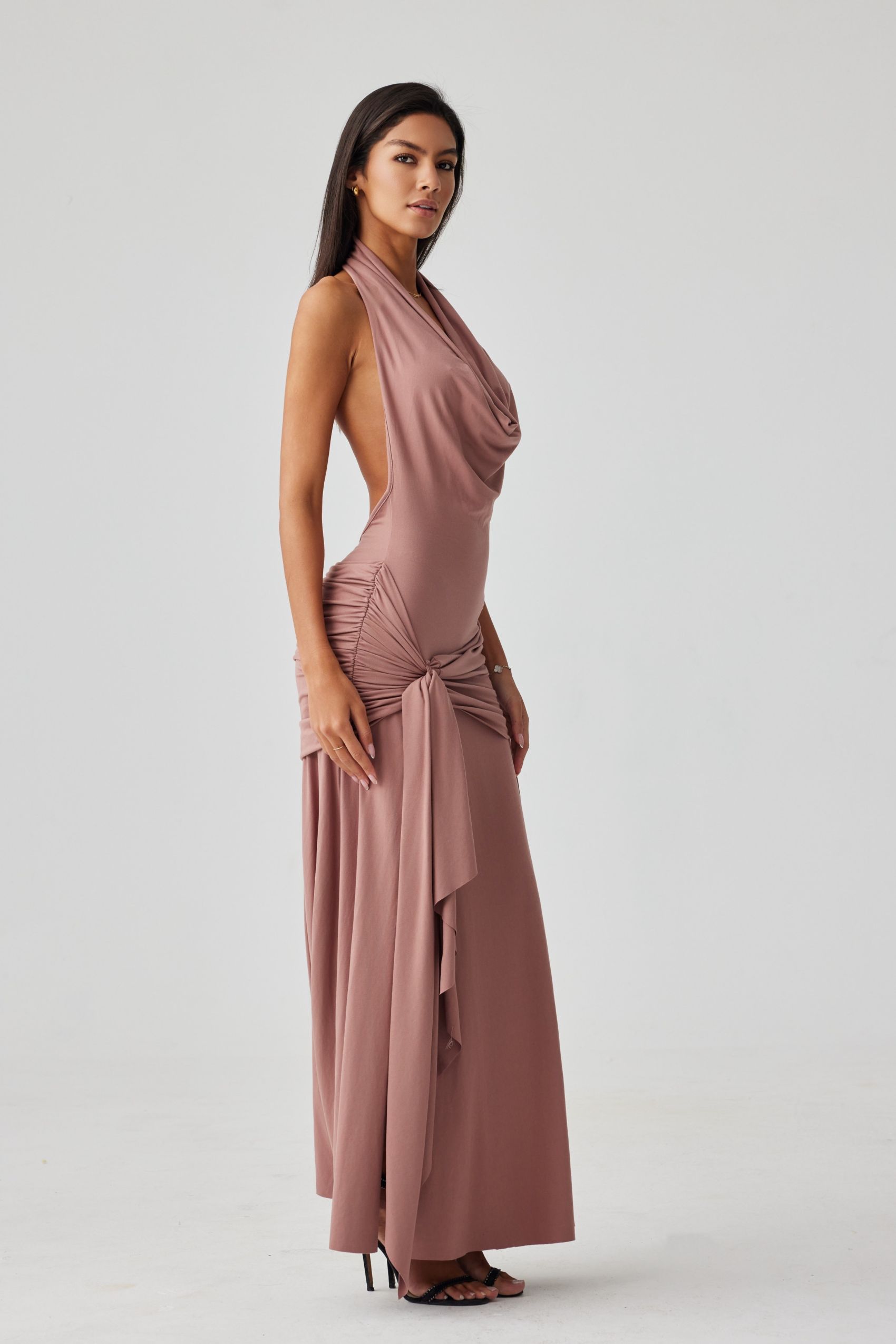 Octavia Plunge Neck High Slit Maxi Dress-purelyfable
