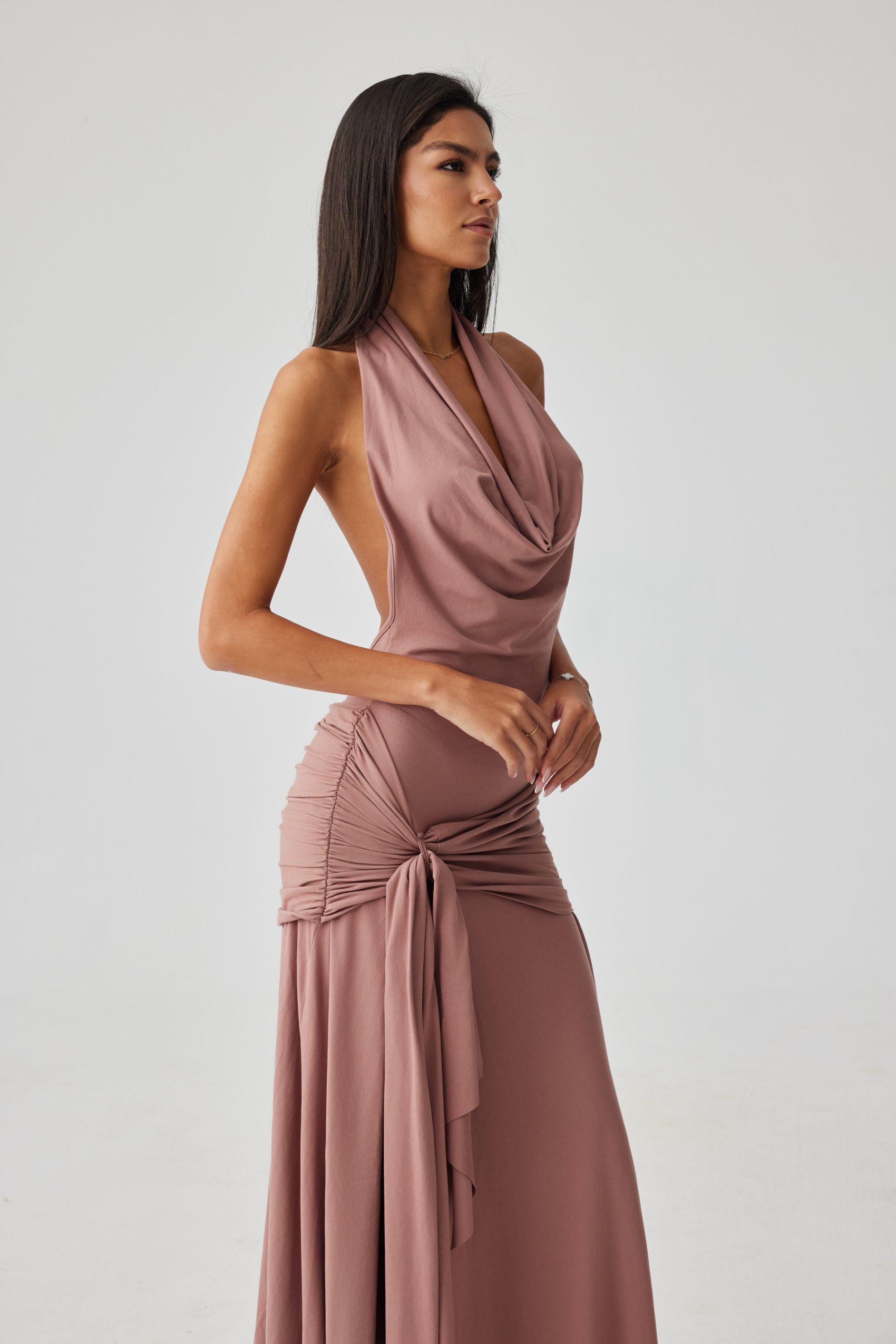Octavia Plunge Neck High Slit Maxi Dress-purelyfable