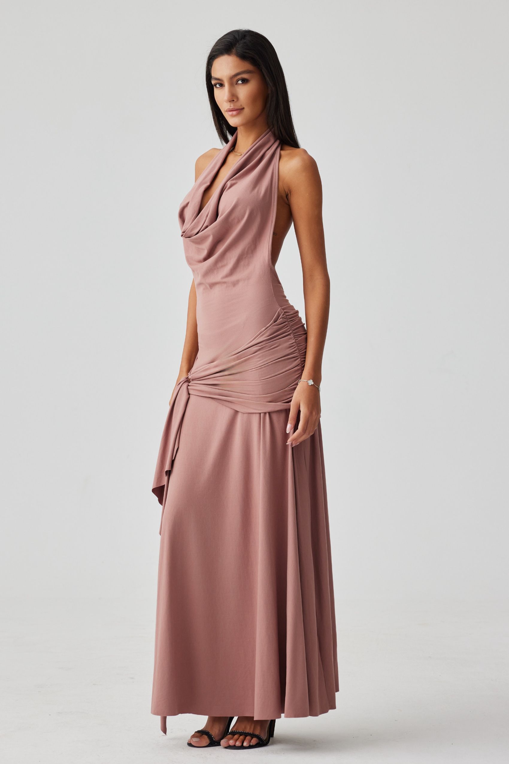 Octavia Plunge Neck High Slit Maxi Dress-purelyfable