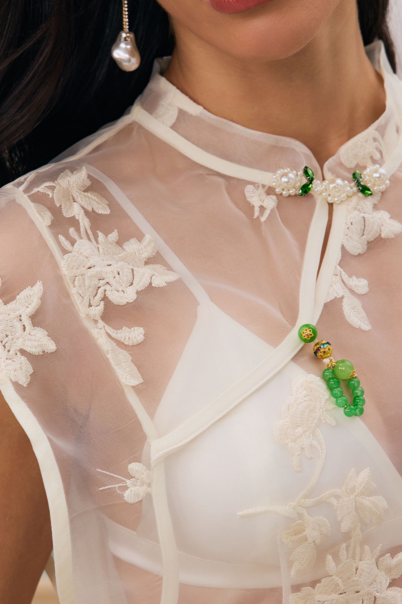 Kyla Floral Embroidery Sheer Overlay Top-purelyfable