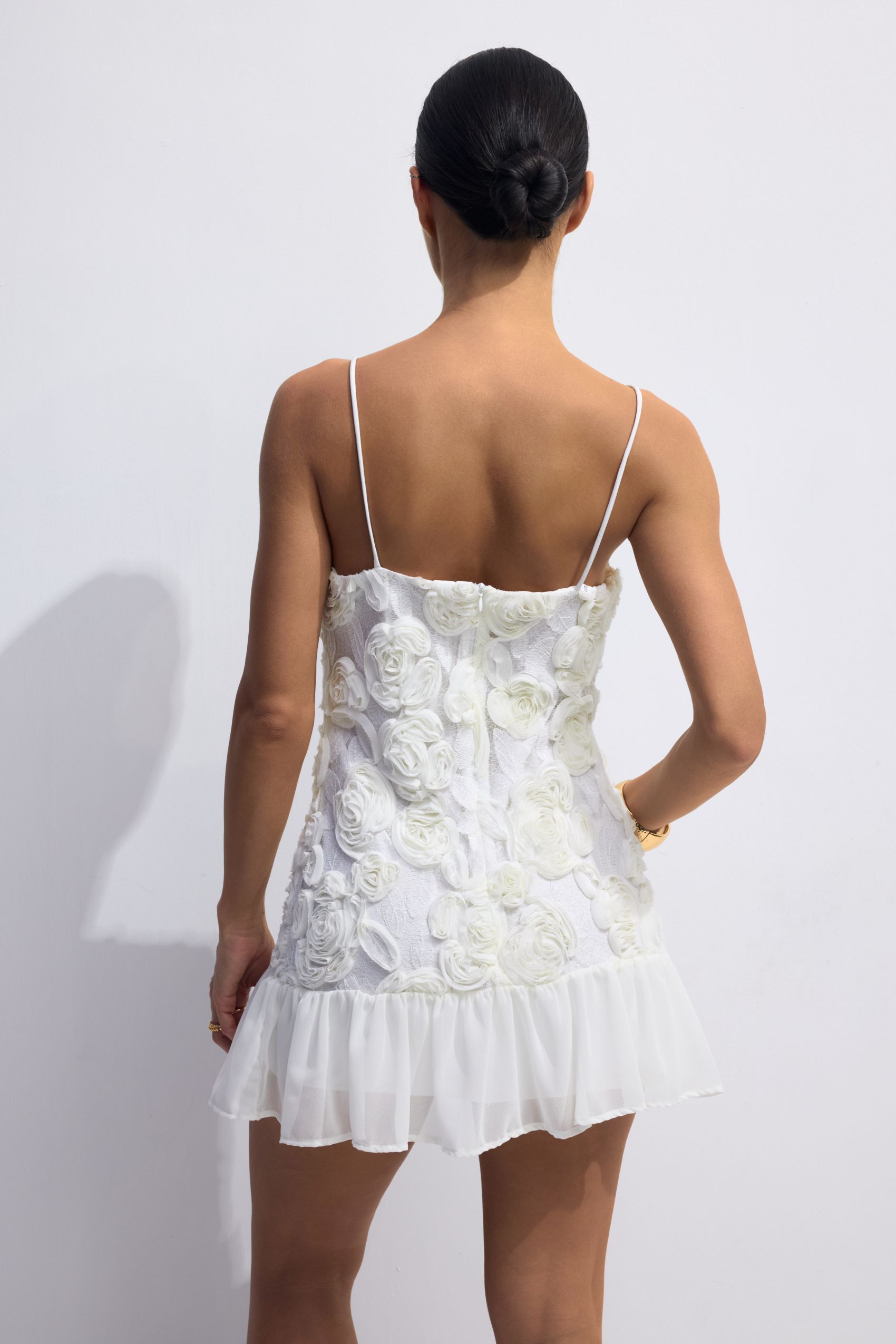 Beverly Floral Applique Pleated Chiffon Mini Dress-purelyfable