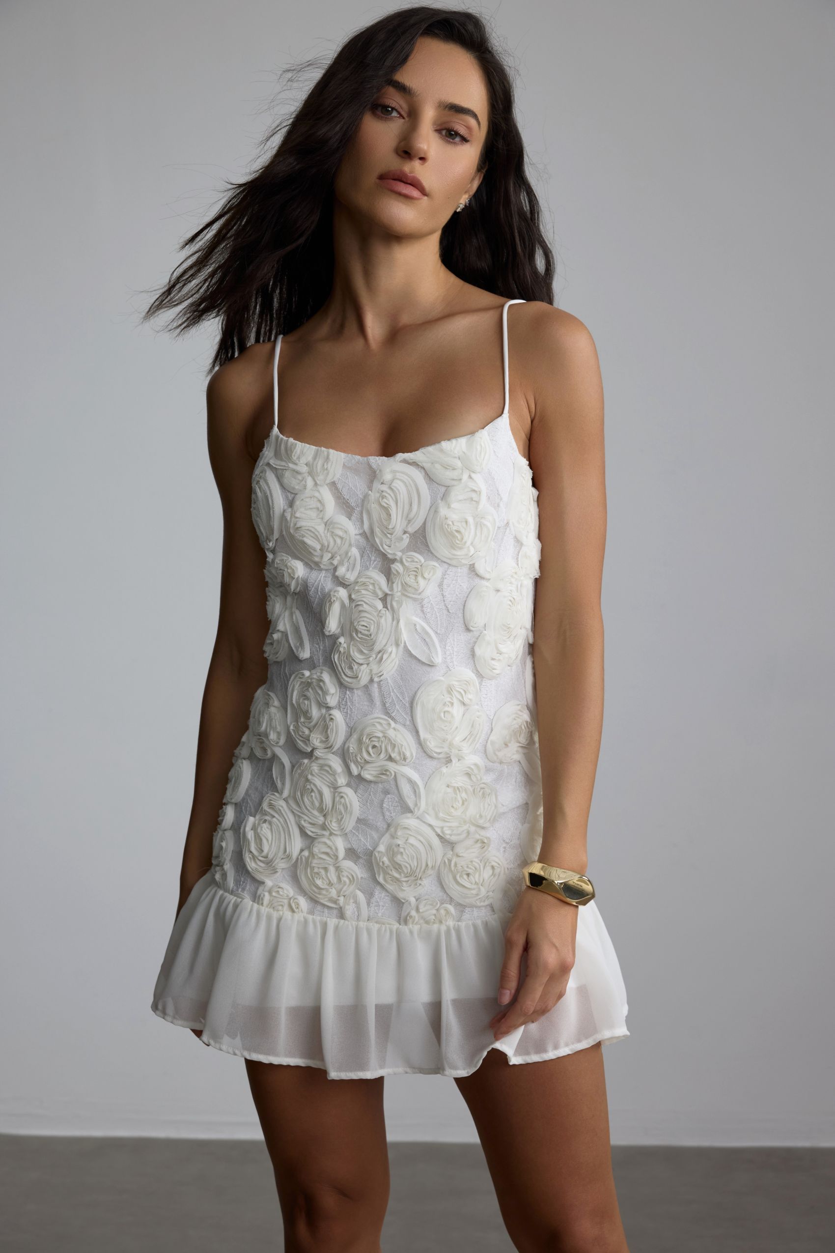Beverly Floral Applique Pleated Chiffon Mini Dress-purelyfable
