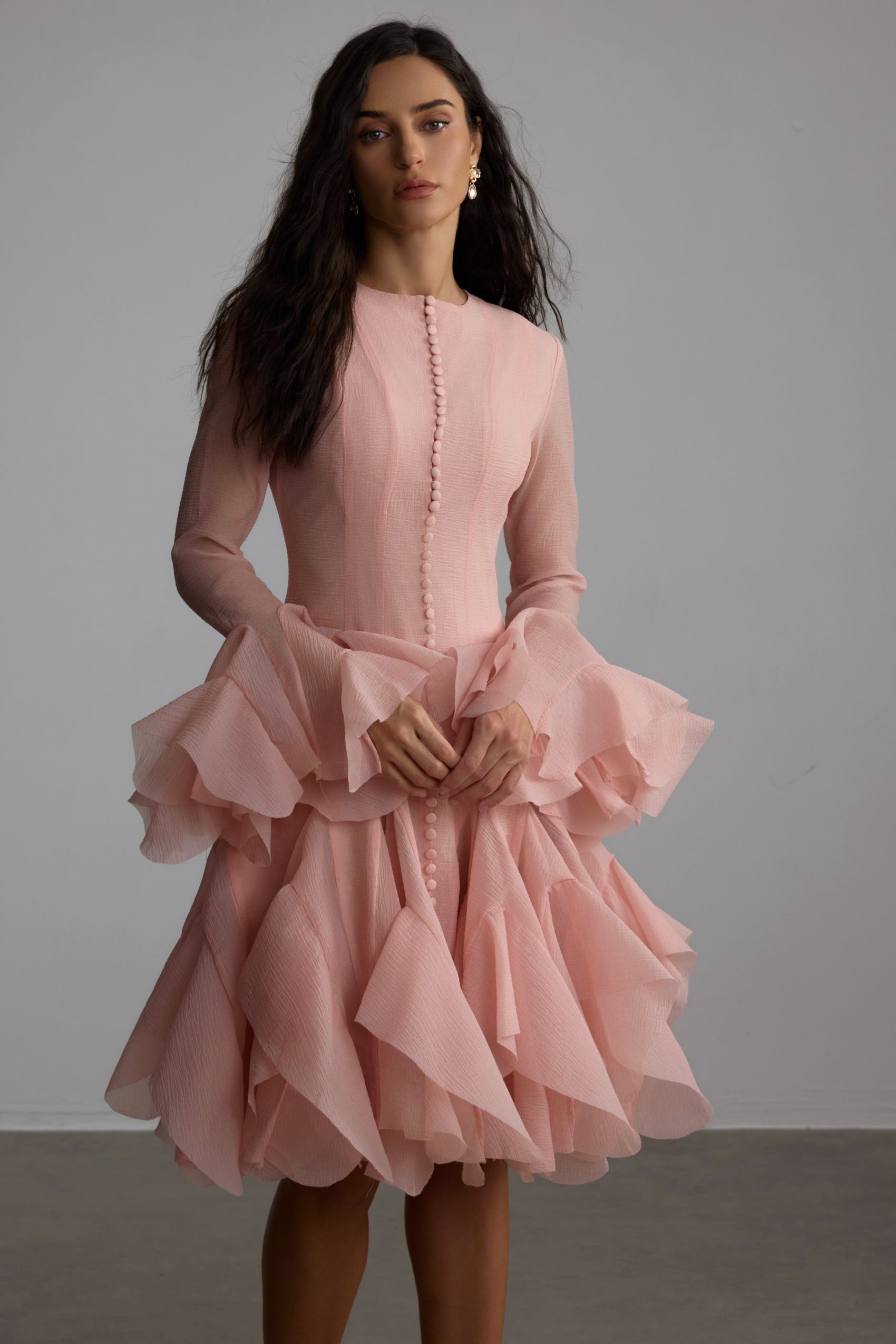 Gloria Long Sleeve Flared Hem Midi Dress-purelyfable