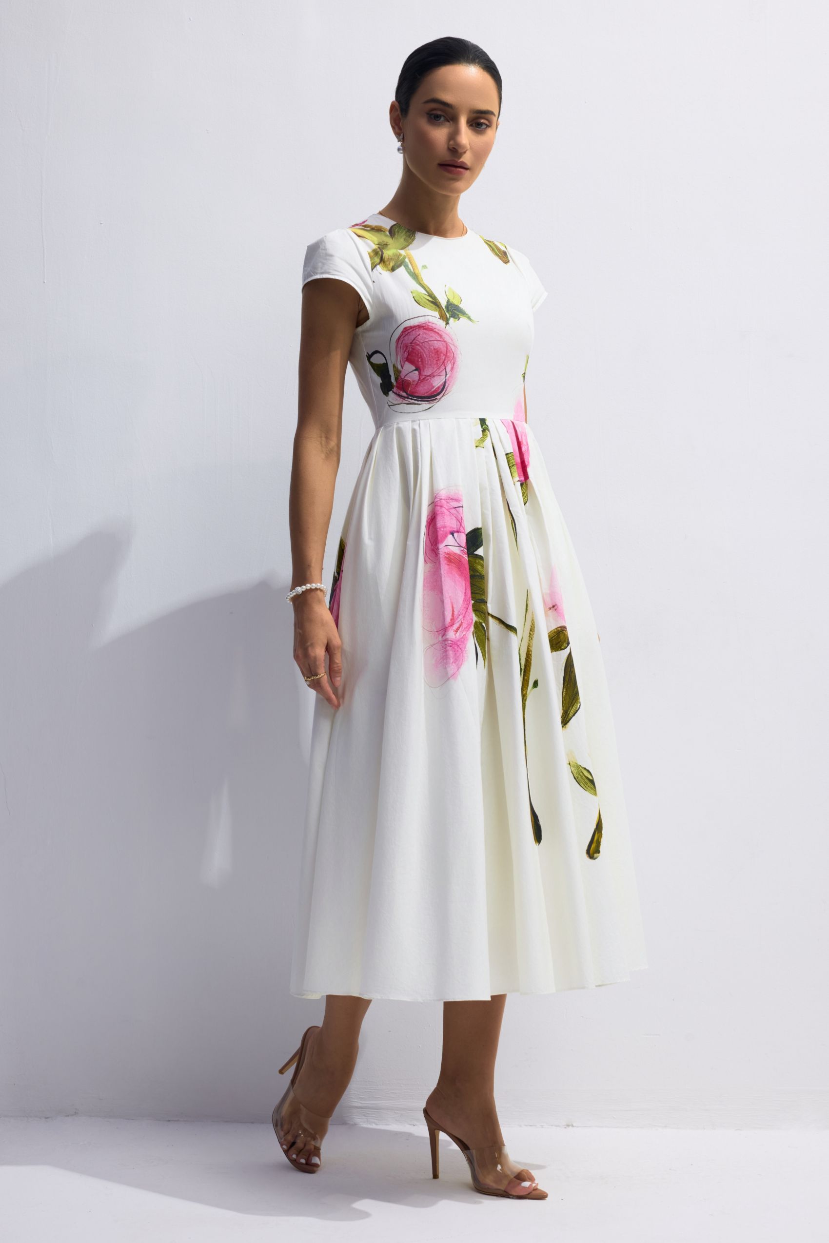 Lindsay Rose Printed Cap Sleeve Midi Dress-purelyfable