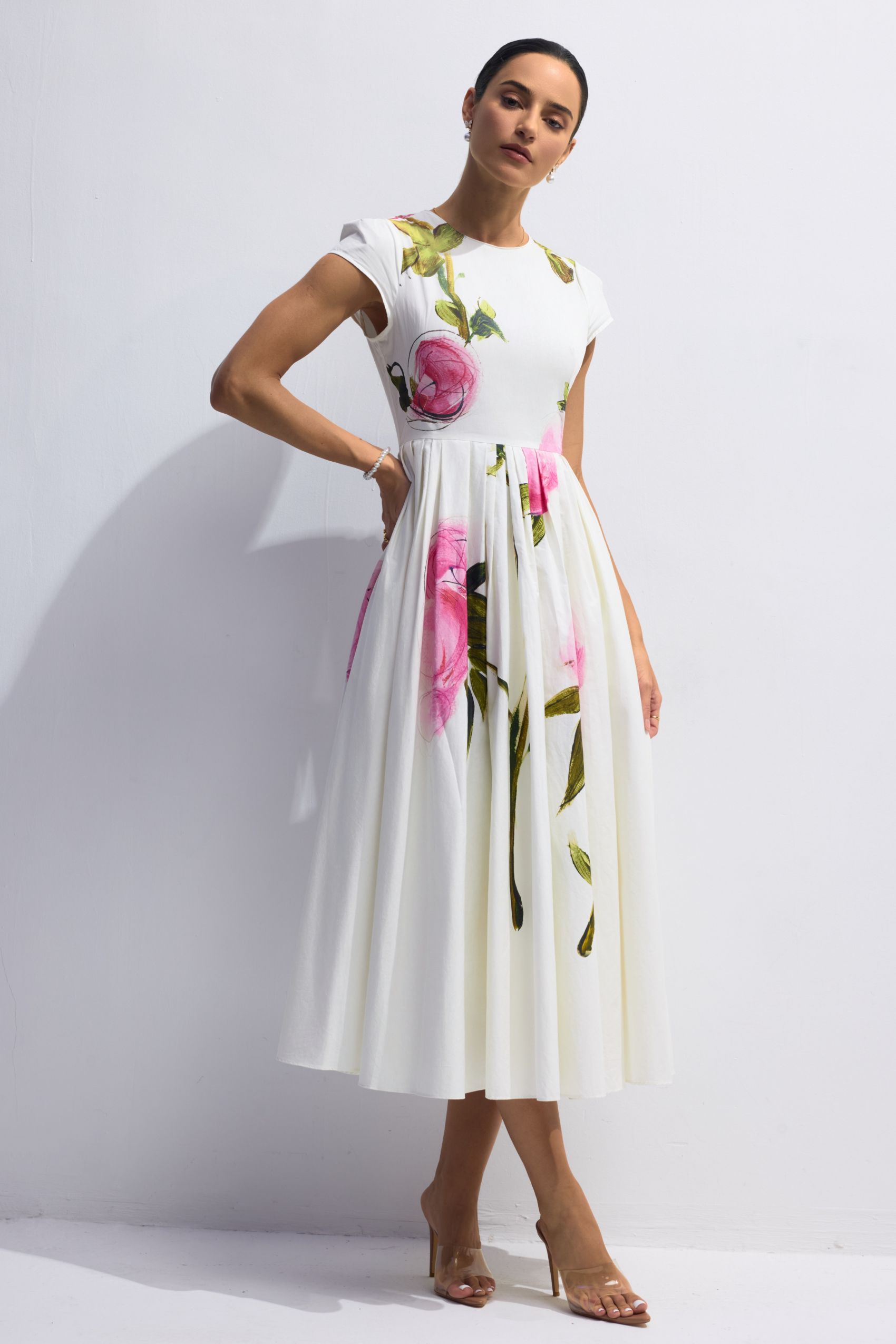 Lindsay Rose Printed Cap Sleeve Midi Dress-purelyfable