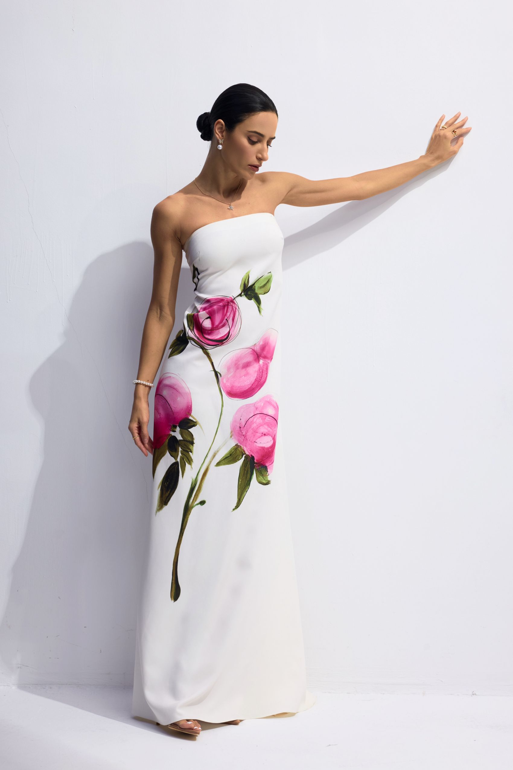 Dorothy Floral Print Strapless Satin Maxi Dress-purelyfable