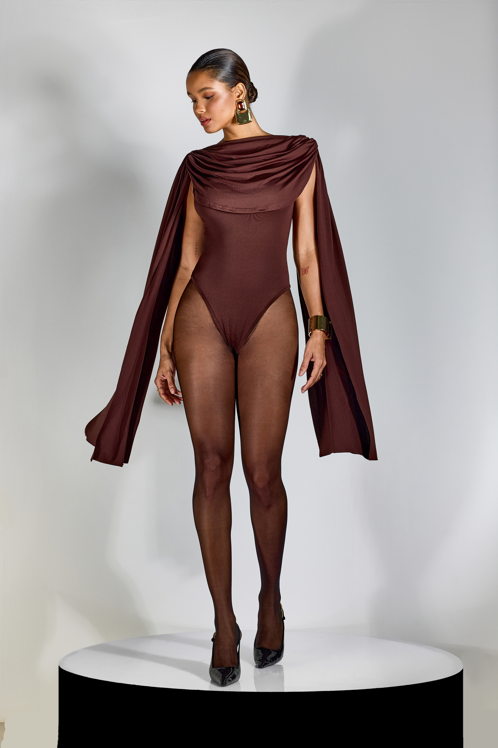Agatha Cap Sleeve Drape Bodysuit-purelyfable