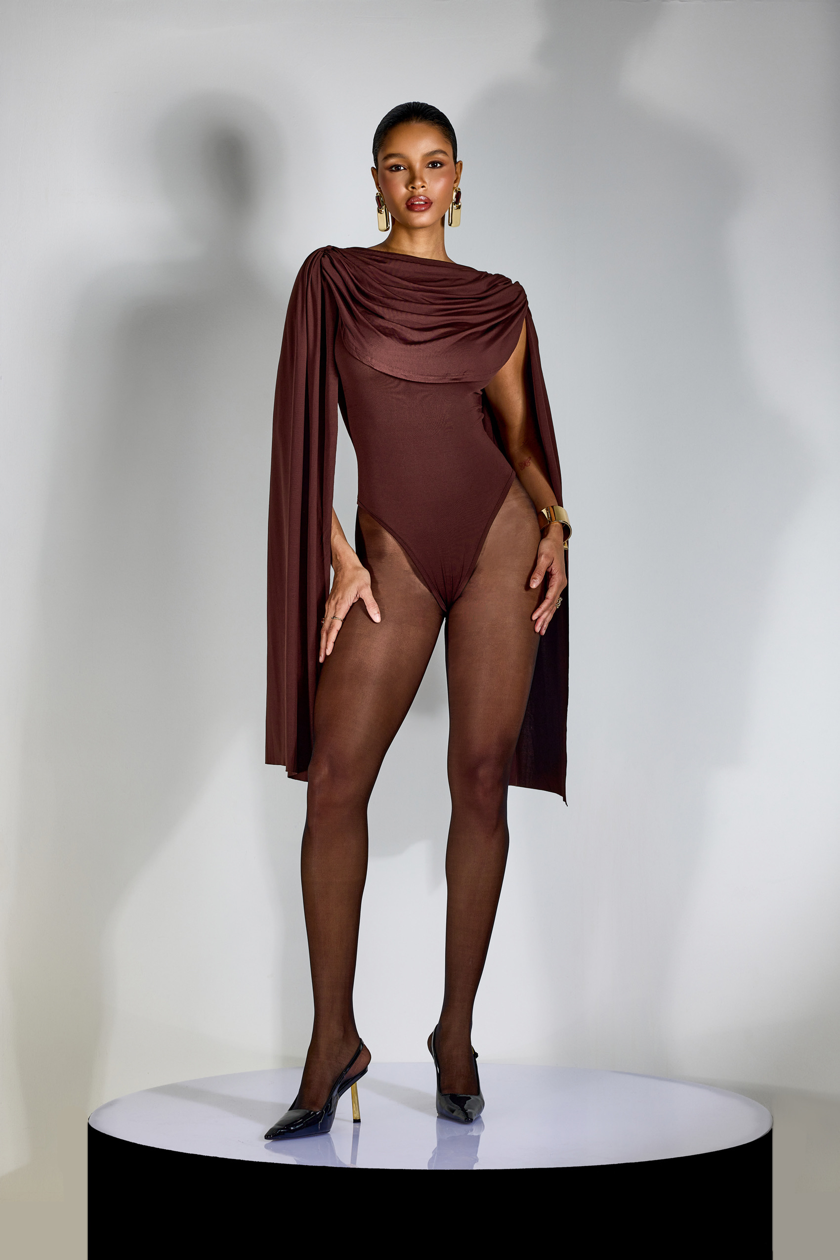Agatha Cap Sleeve Drape Bodysuit-purelyfable