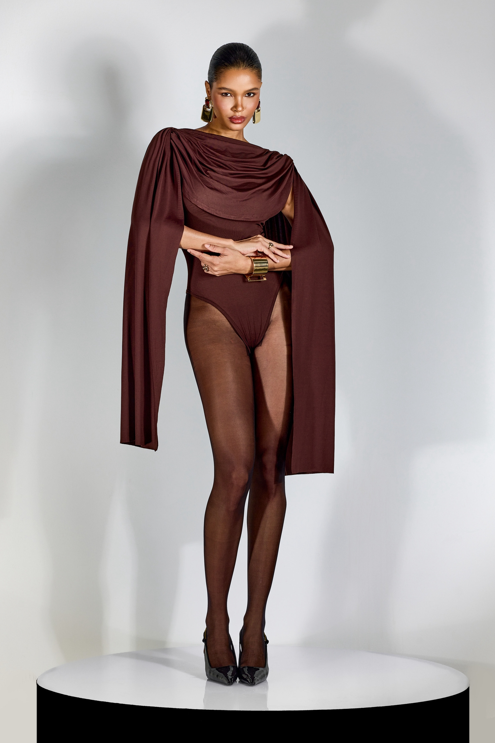 Agatha Cap Sleeve Drape Bodysuit-purelyfable