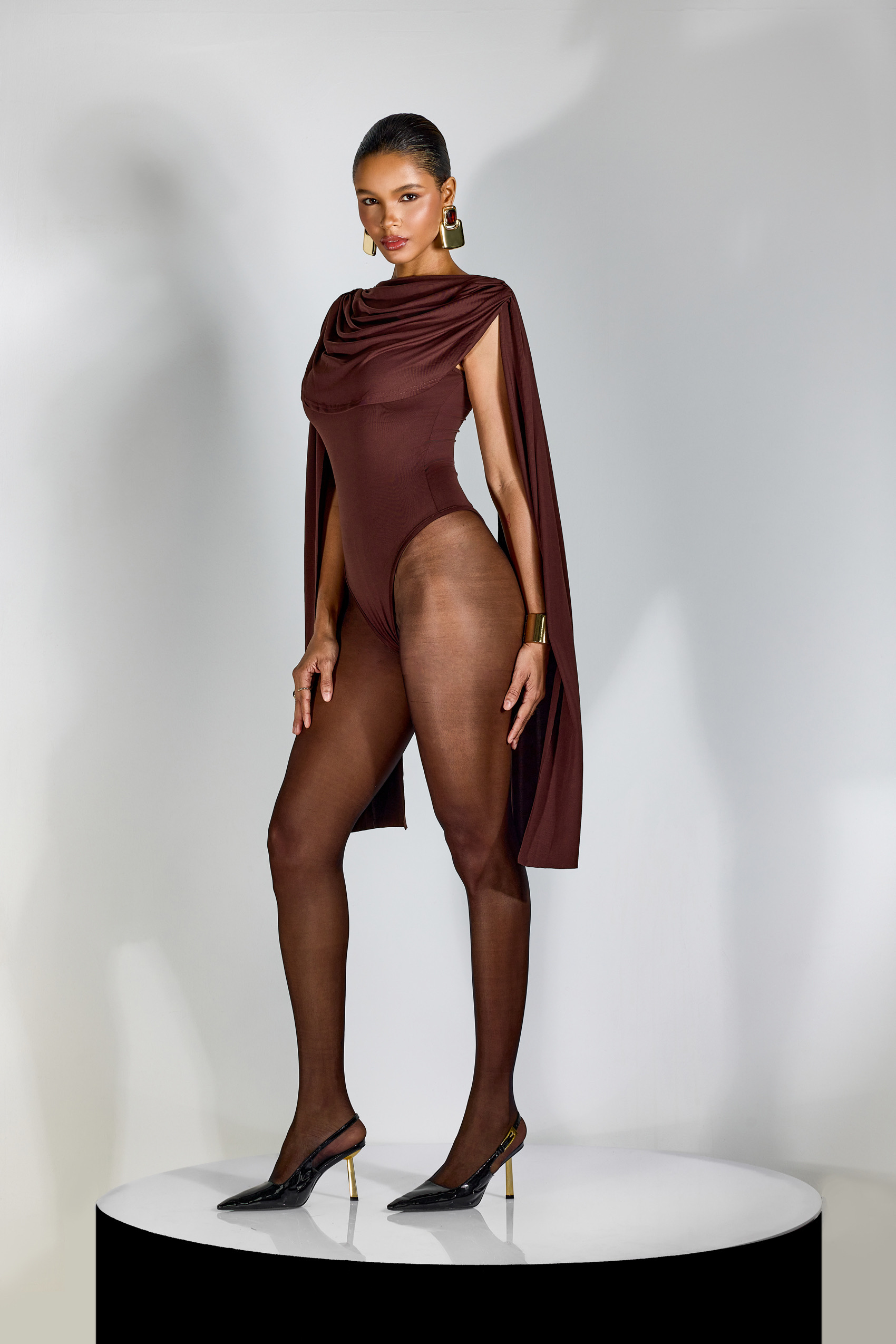 Agatha Cap Sleeve Drape Bodysuit-purelyfable