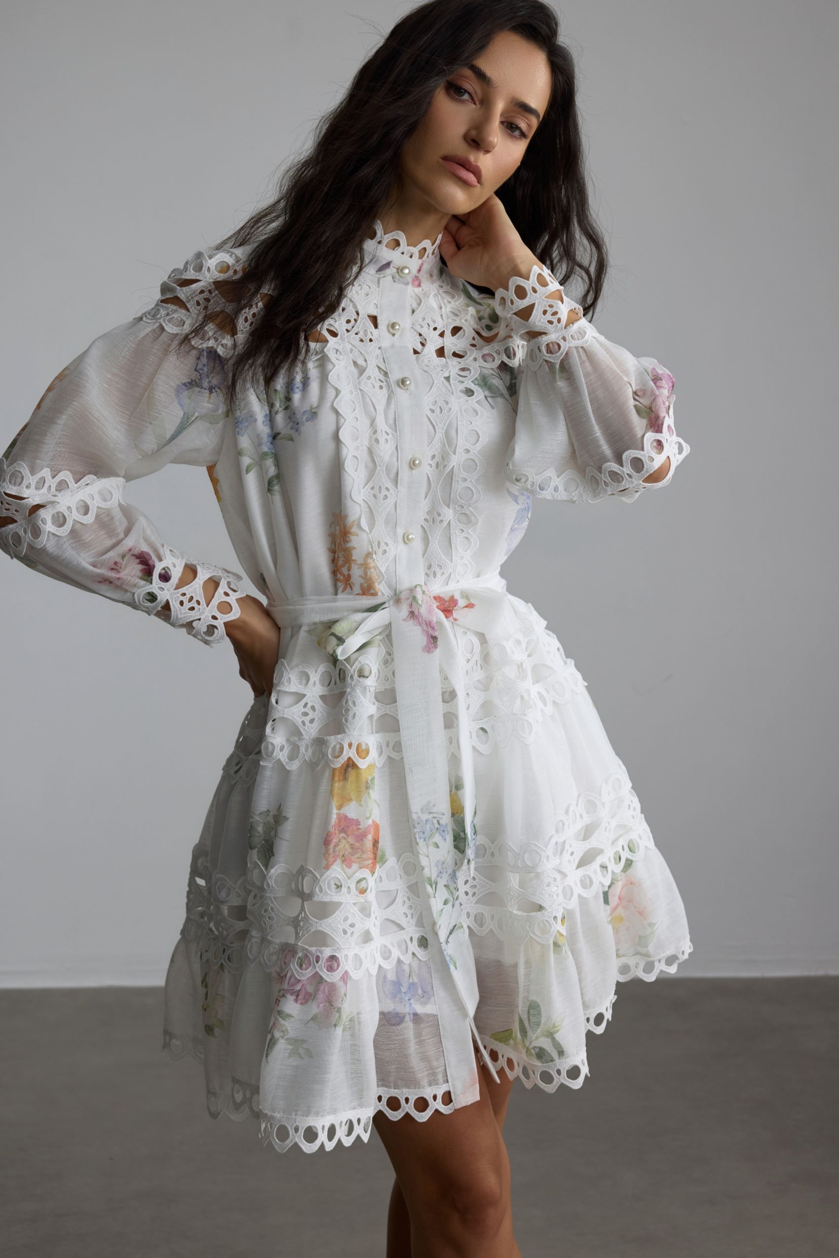 Alice Floral Print Lace Panelled Mini Dress-purelyfable