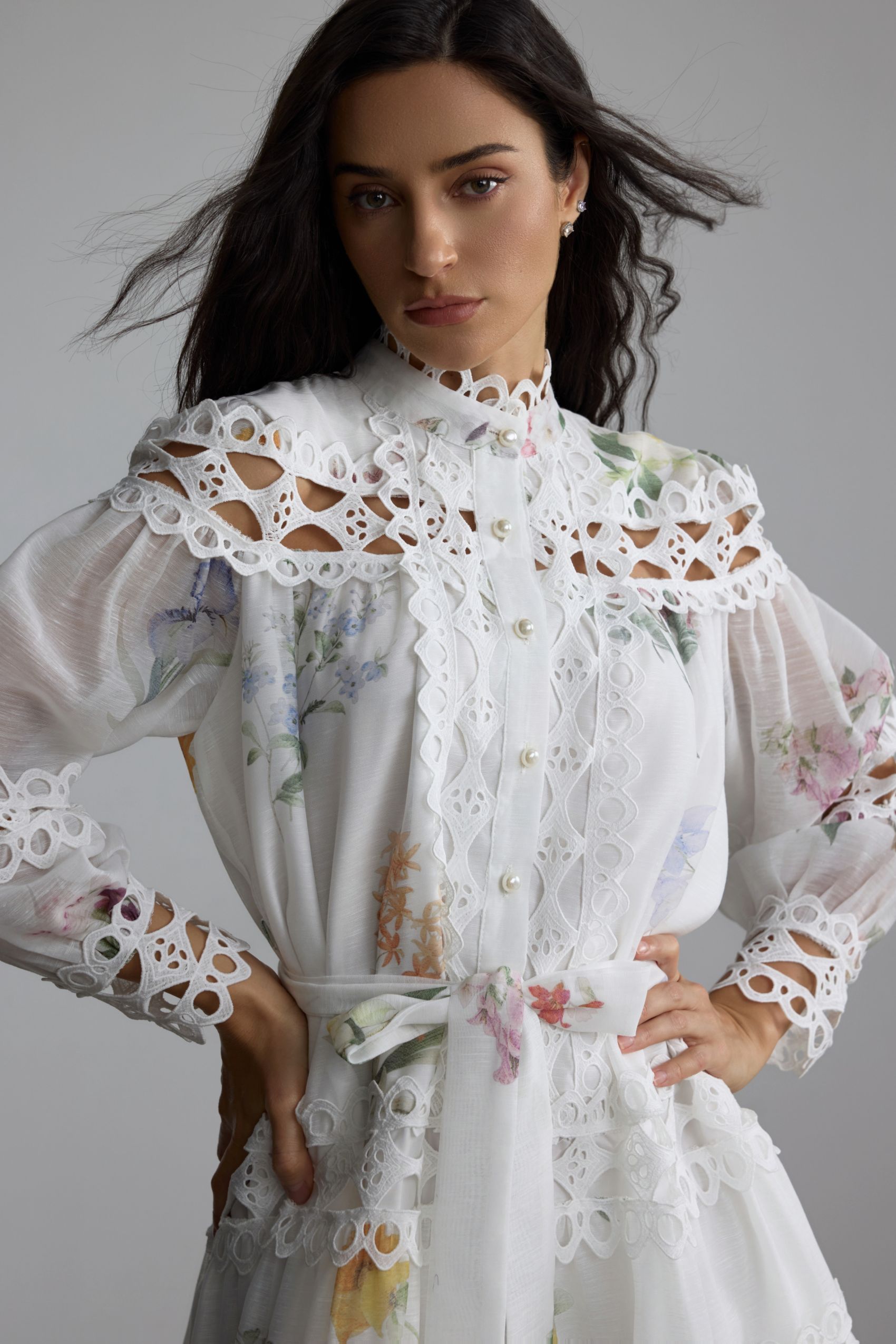 Alice Floral Print Lace Panelled Mini Dress-purelyfable
