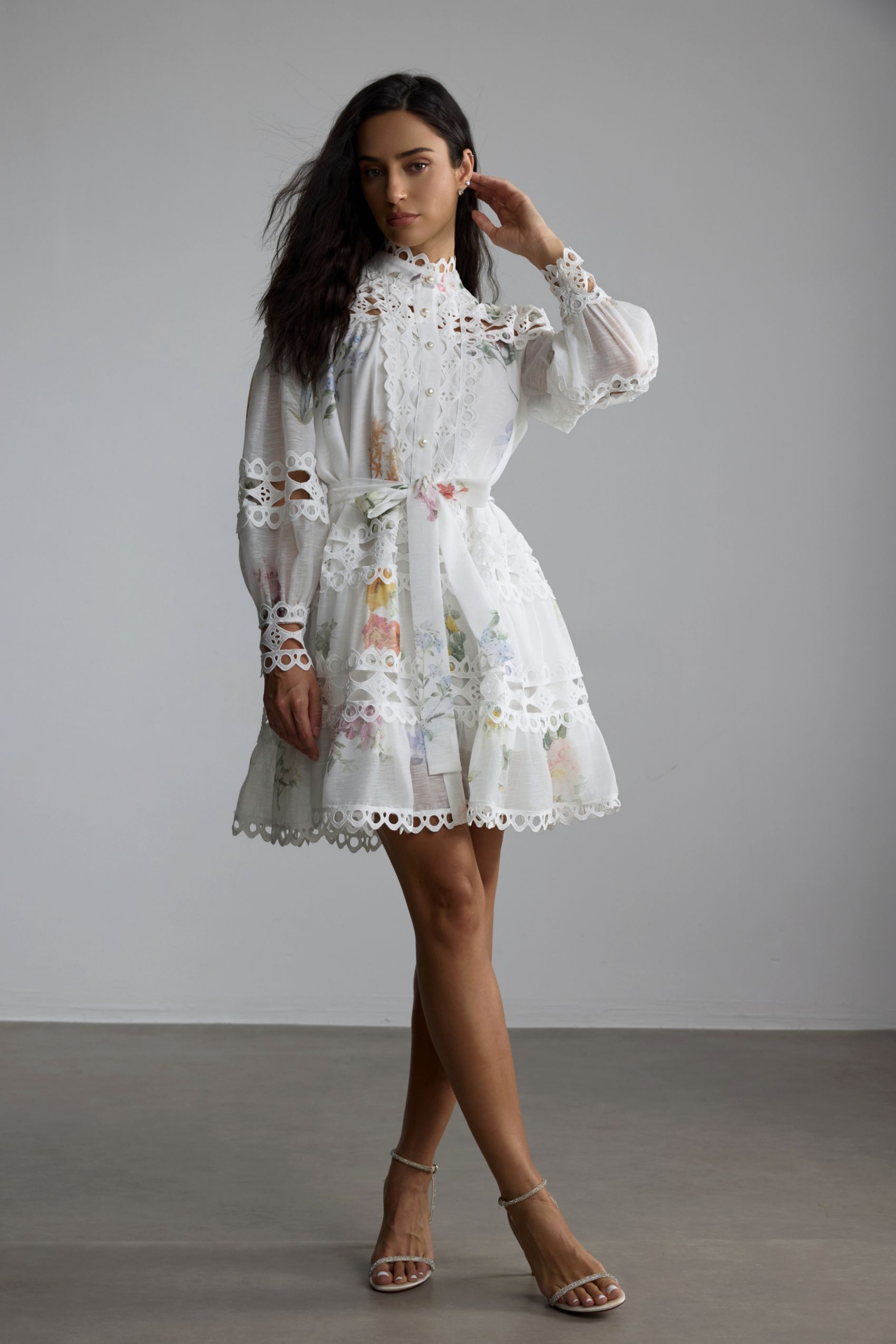 Alice Floral Print Lace Panelled Mini Dress-purelyfable