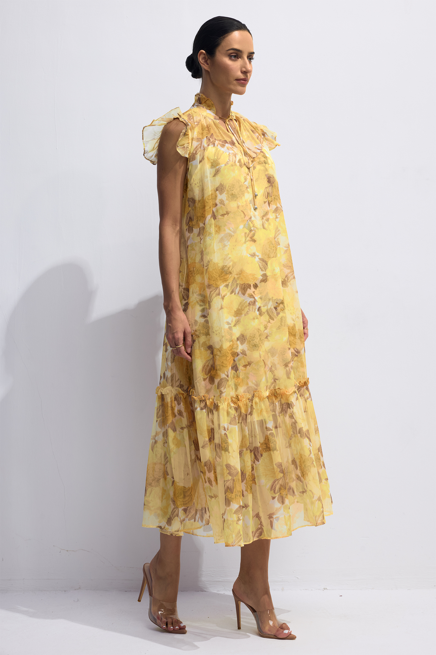 Yvette Floral Print Flutter Sleeve Midi Dress-purelyfable