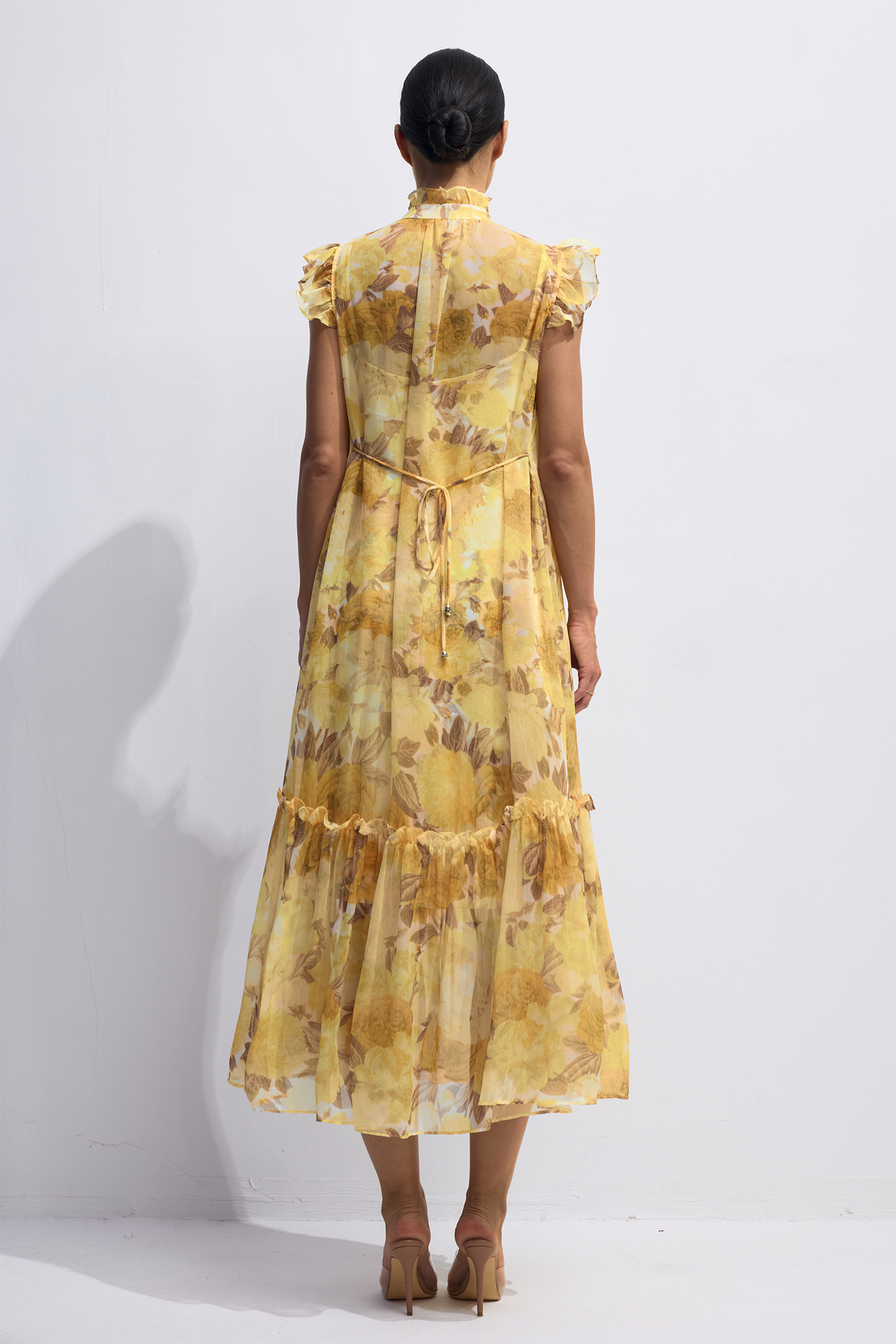 Yvette Floral Print Flutter Sleeve Midi Dress-purelyfable