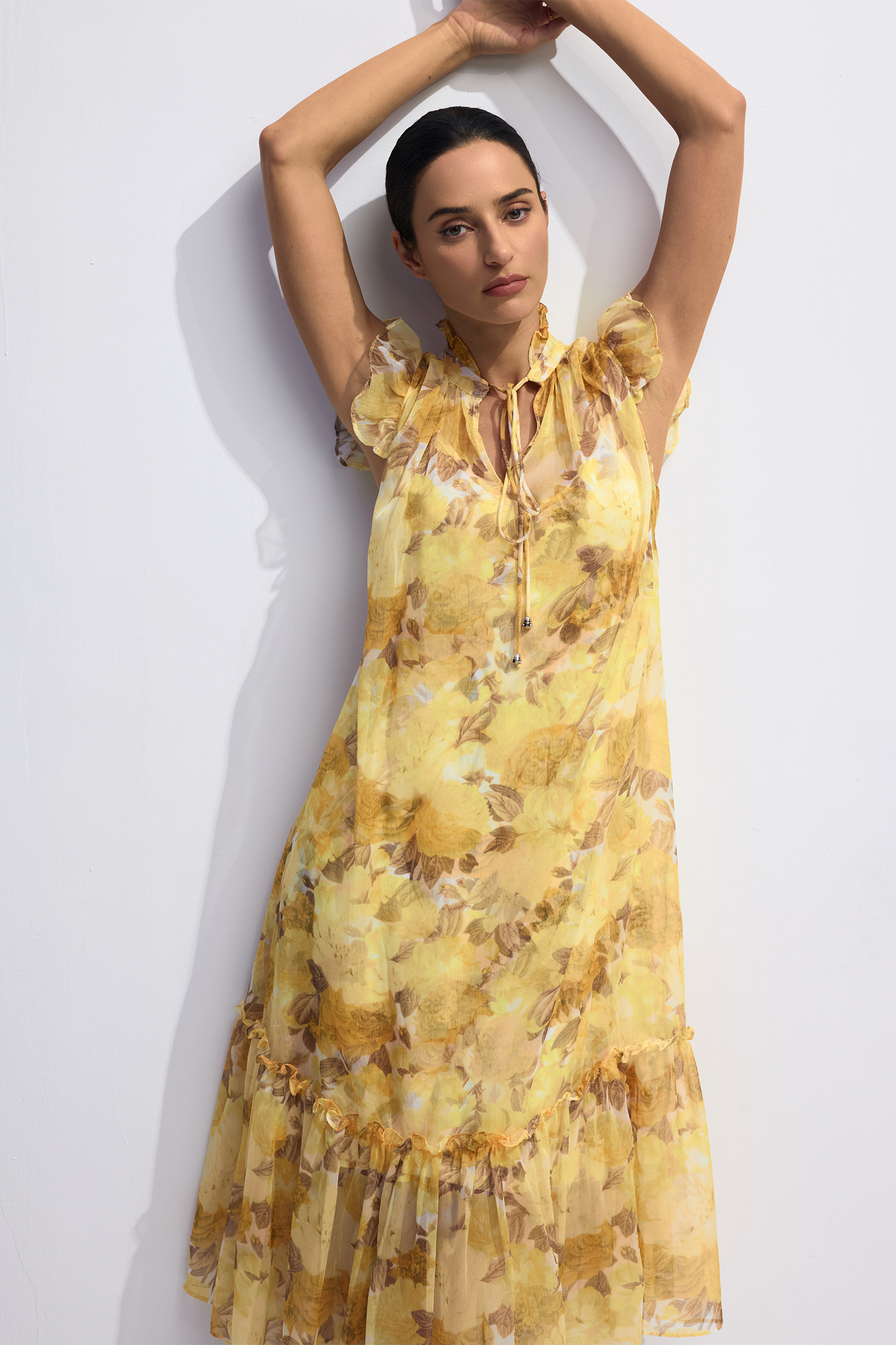Yvette Floral Print Flutter Sleeve Midi Dress-purelyfable
