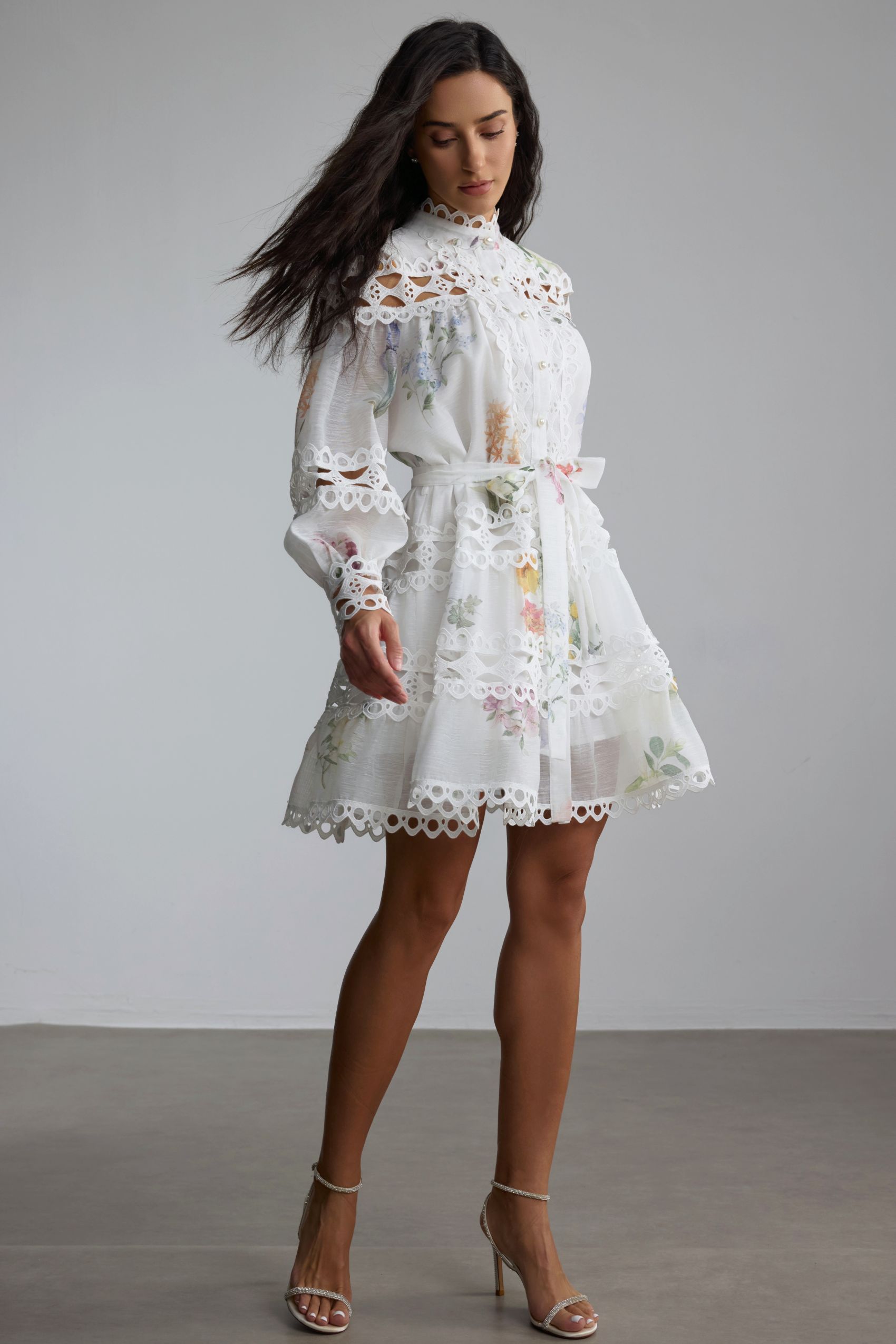 Alice Floral Print Lace Panelled Mini Dress-purelyfable