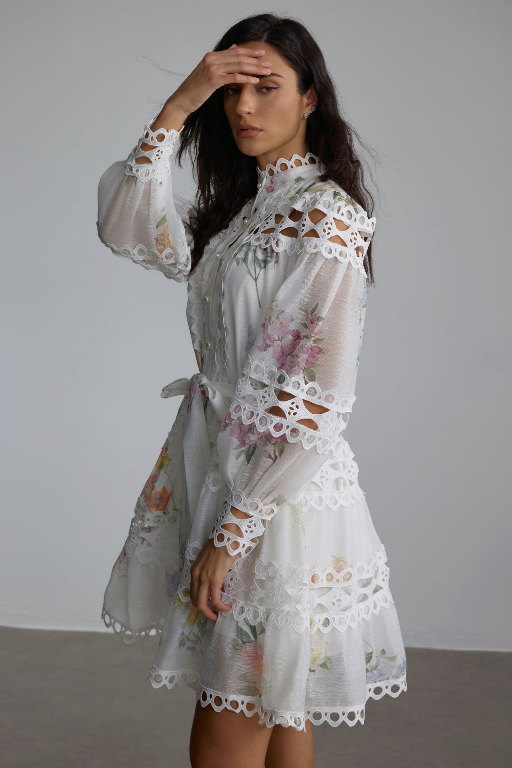 Alice Floral Print Lace Panelled Mini Dress-purelyfable