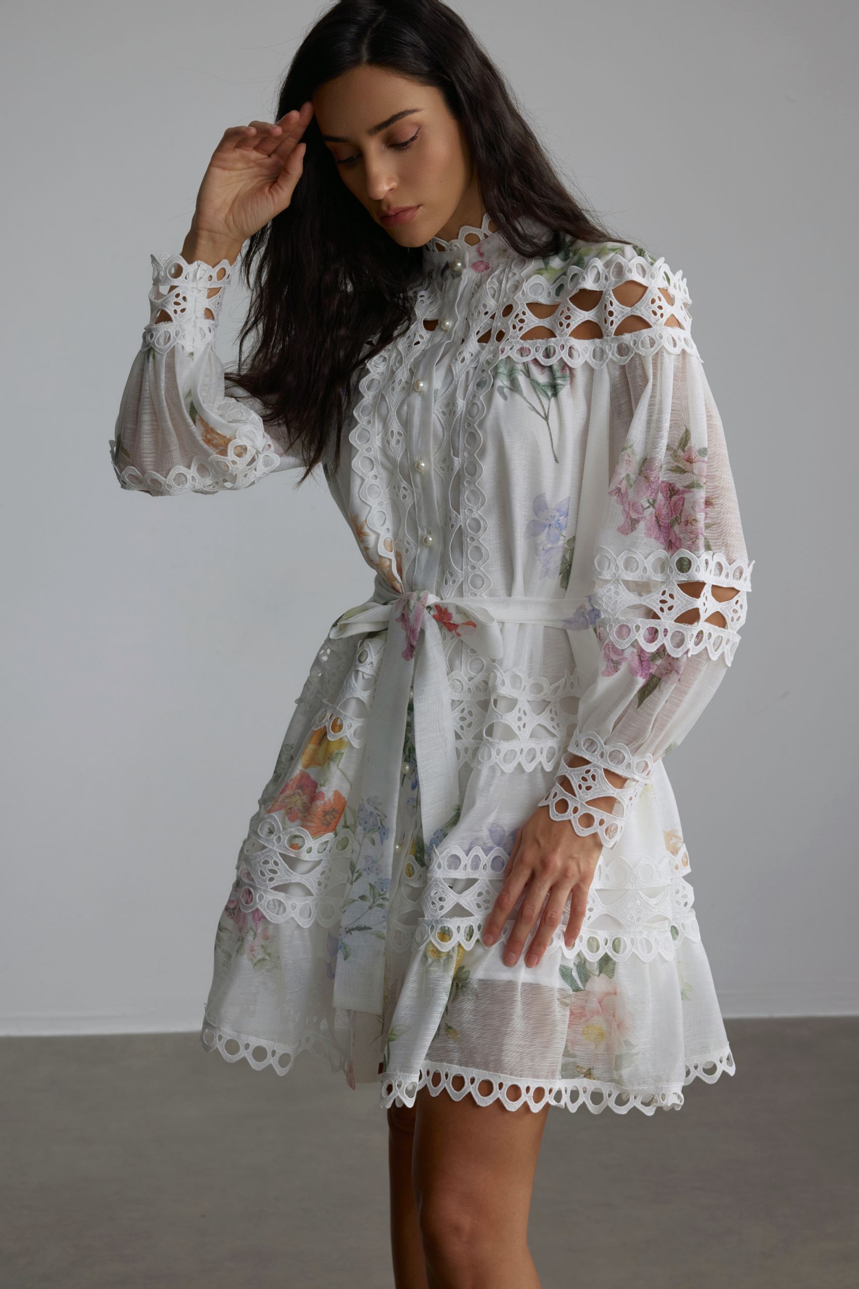 Alice Floral Print Lace Panelled Mini Dress-purelyfable