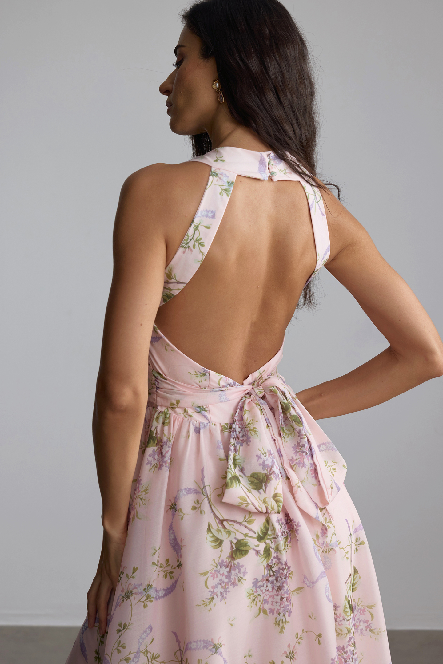 Elise Floral Print Open Back Midi Dress-purelyfable
