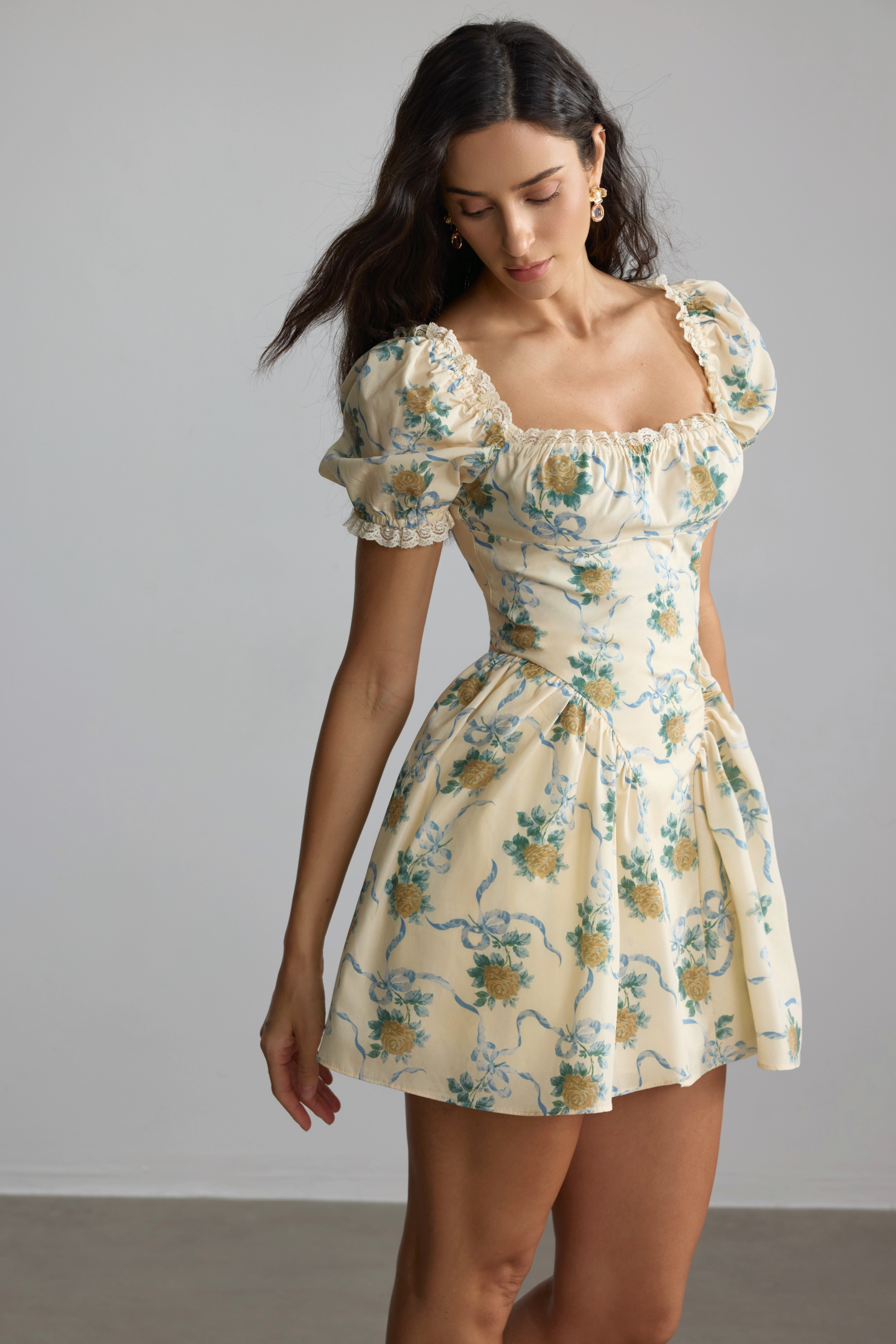 Haley Floral Print Square Neck Mini Dress-purelyfable