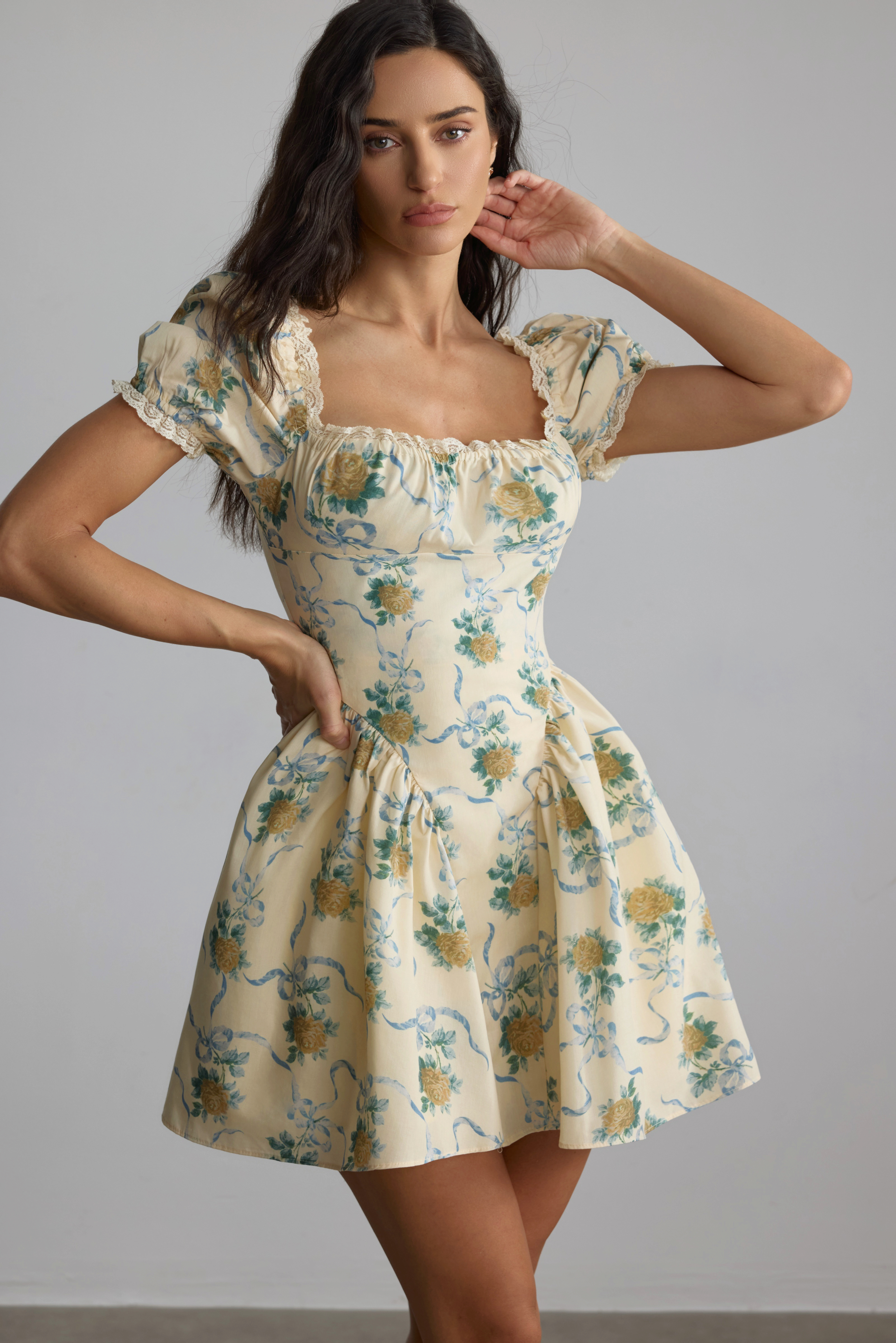 Haley Floral Print Square Neck Mini Dress-purelyfable
