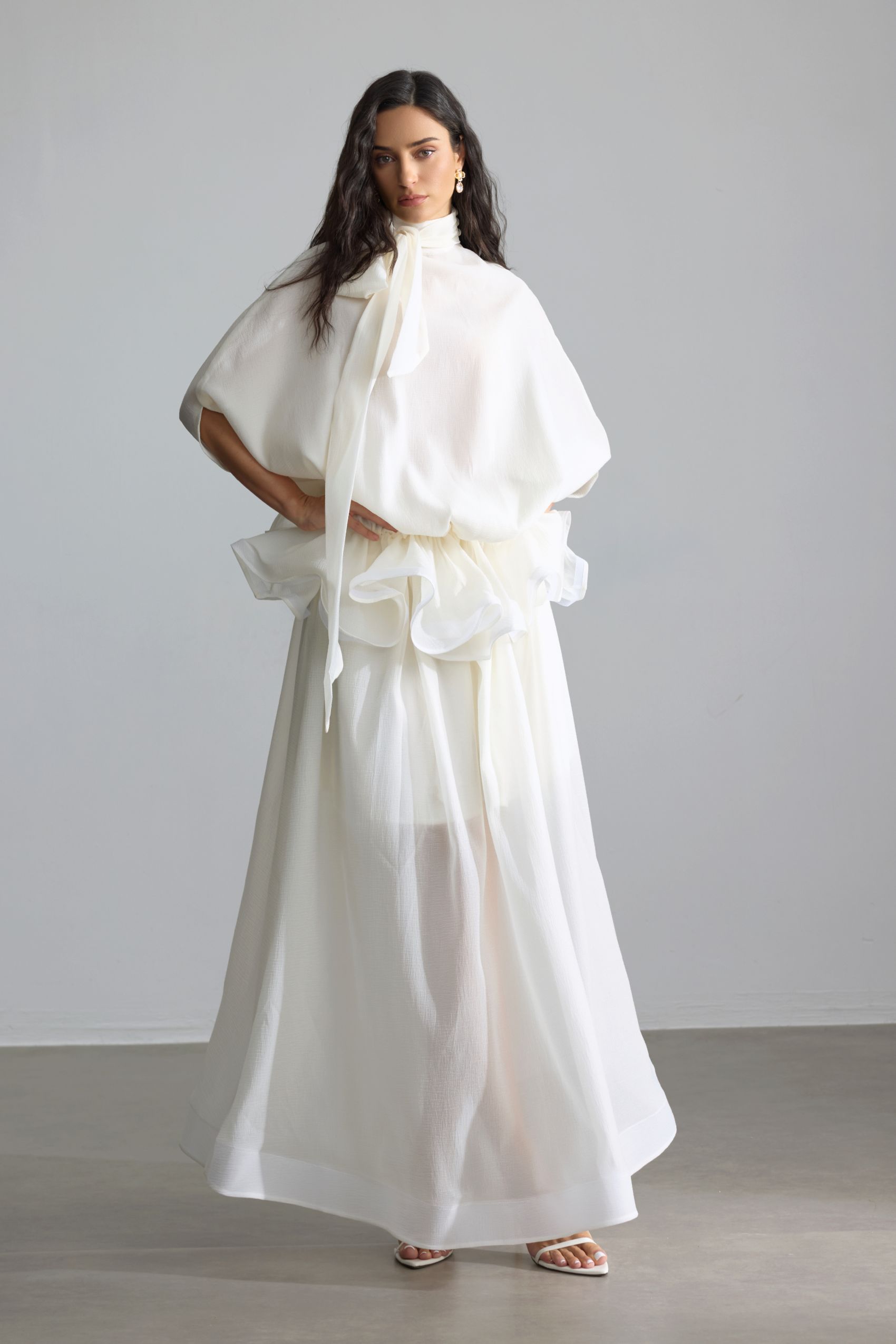 Eliza Tie Neck Semi-sheer Maxi Dress-purelyfable