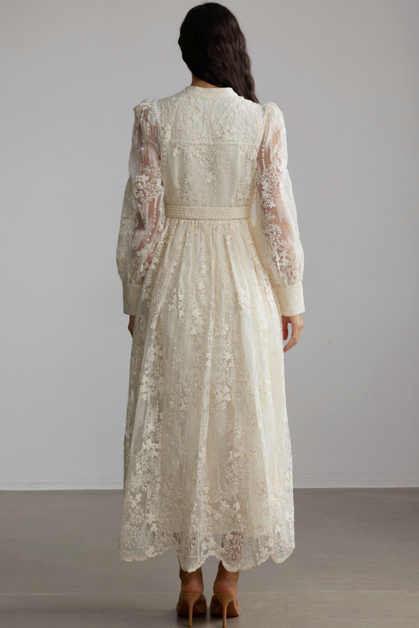 Madeline V-Neck Lace Embroidered Midi Dress