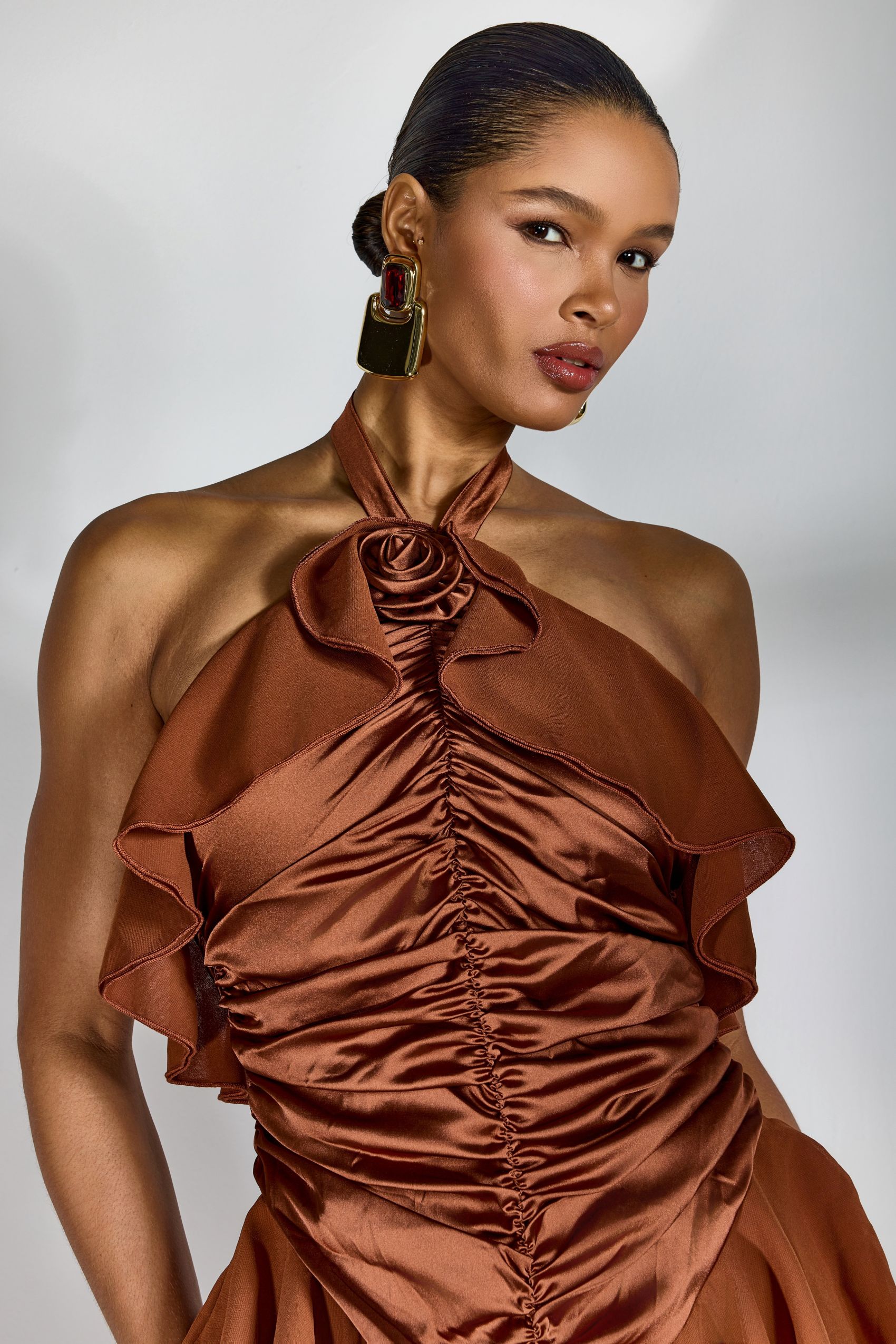 Elena Halter Neck Ruffled Bodysuit-purelyfable