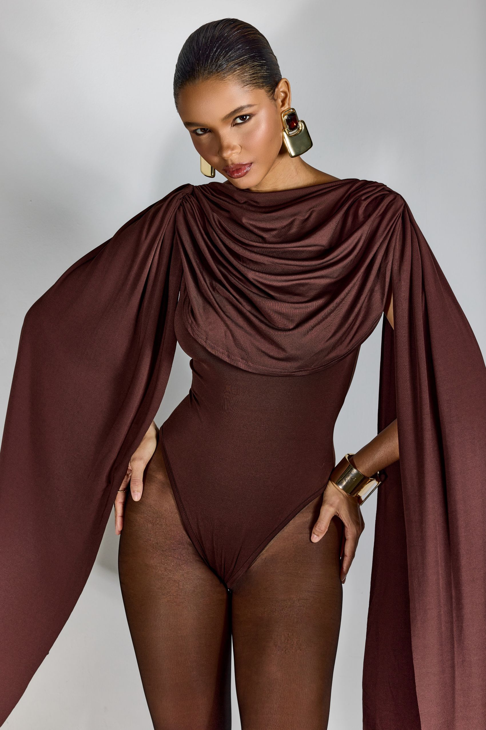 Agatha Cap Sleeve Drape Bodysuit-purelyfable