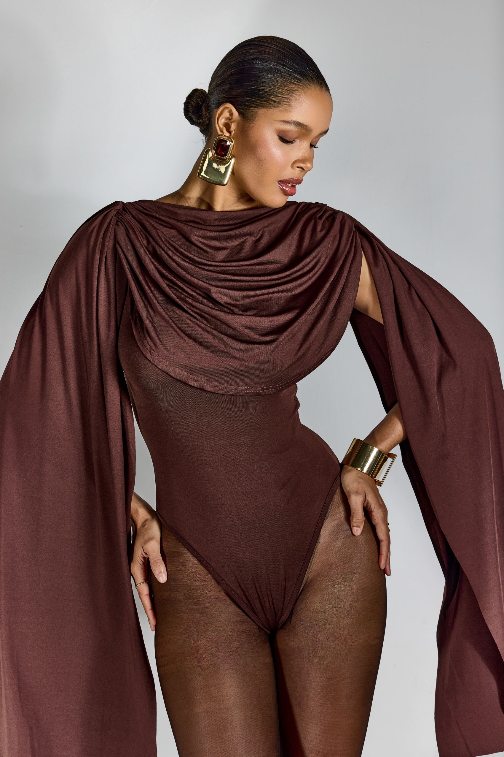 Agatha Cap Sleeve Drape Bodysuit-purelyfable