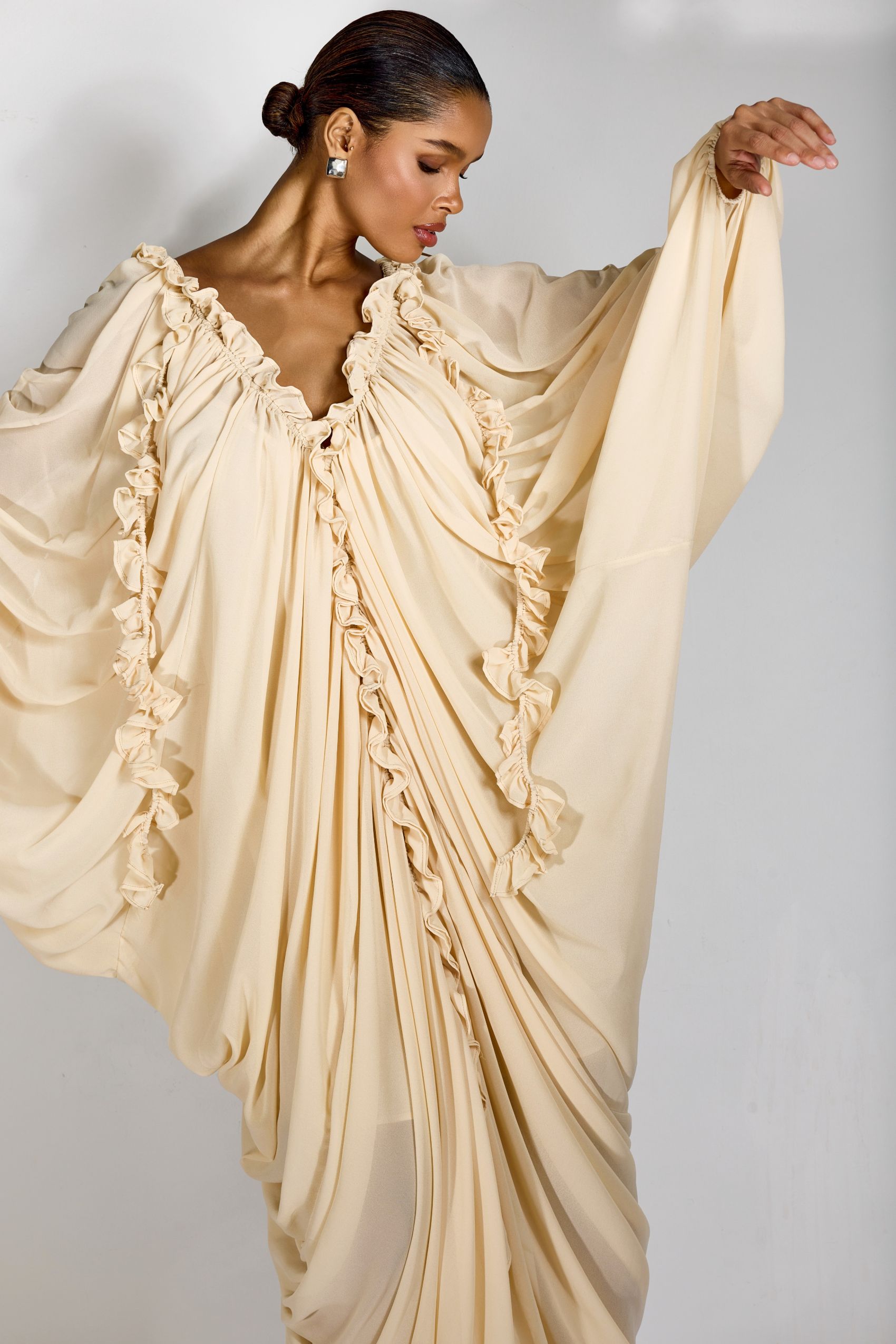 Anita Batwing Sleeve Draped Maxi Dress-purelyfable