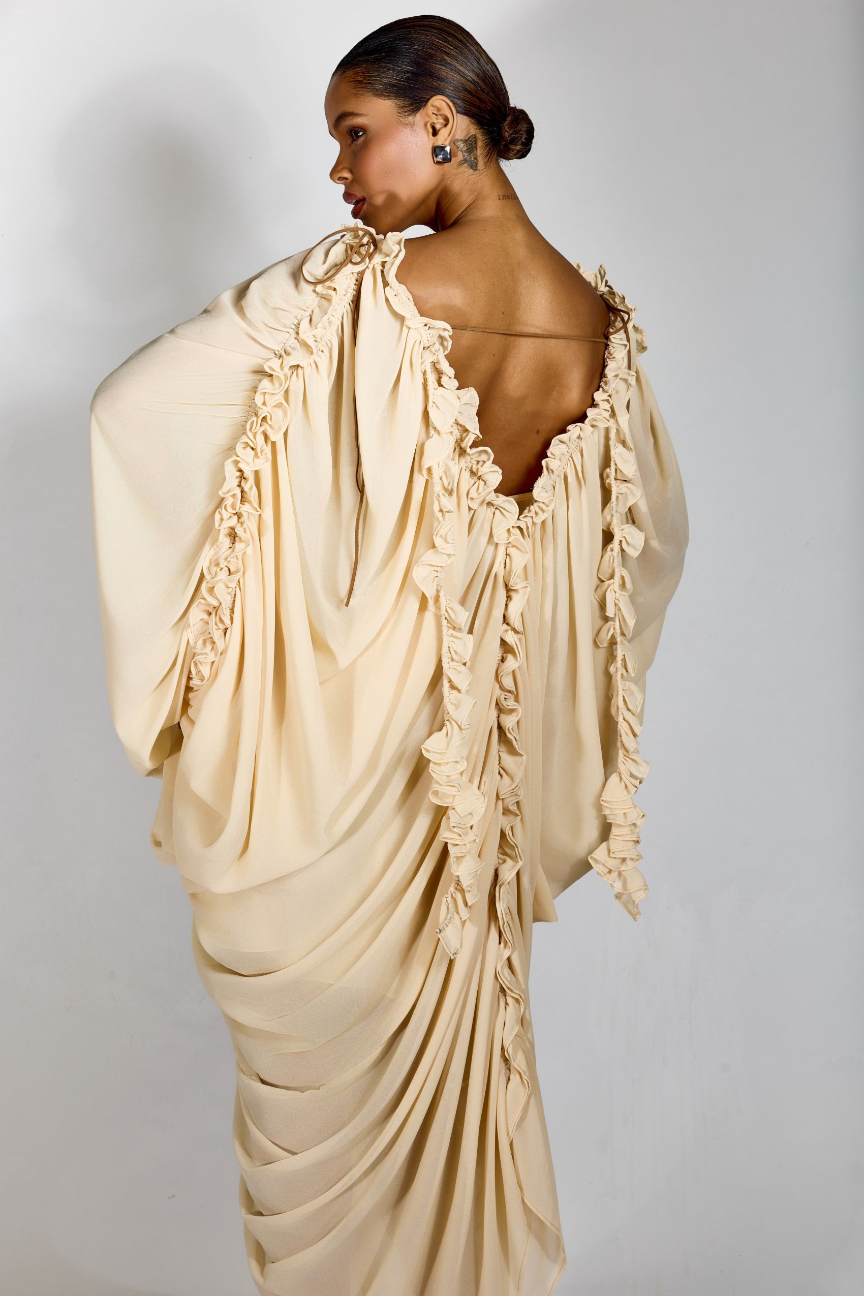 Anita Batwing Sleeve Draped Maxi Dress-purelyfable