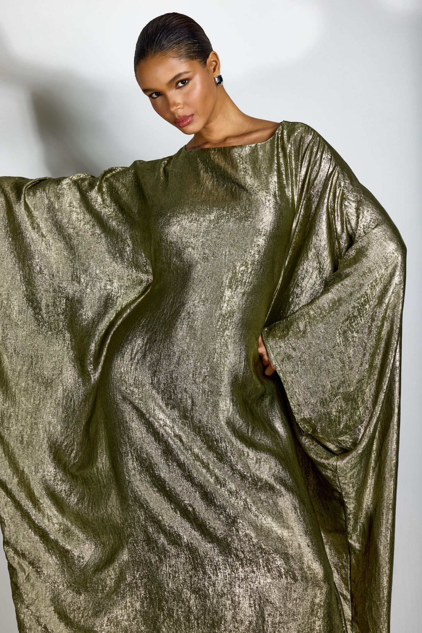 Alina Metallic Batwing Sleeve Maxi Kaftan-purelyfable