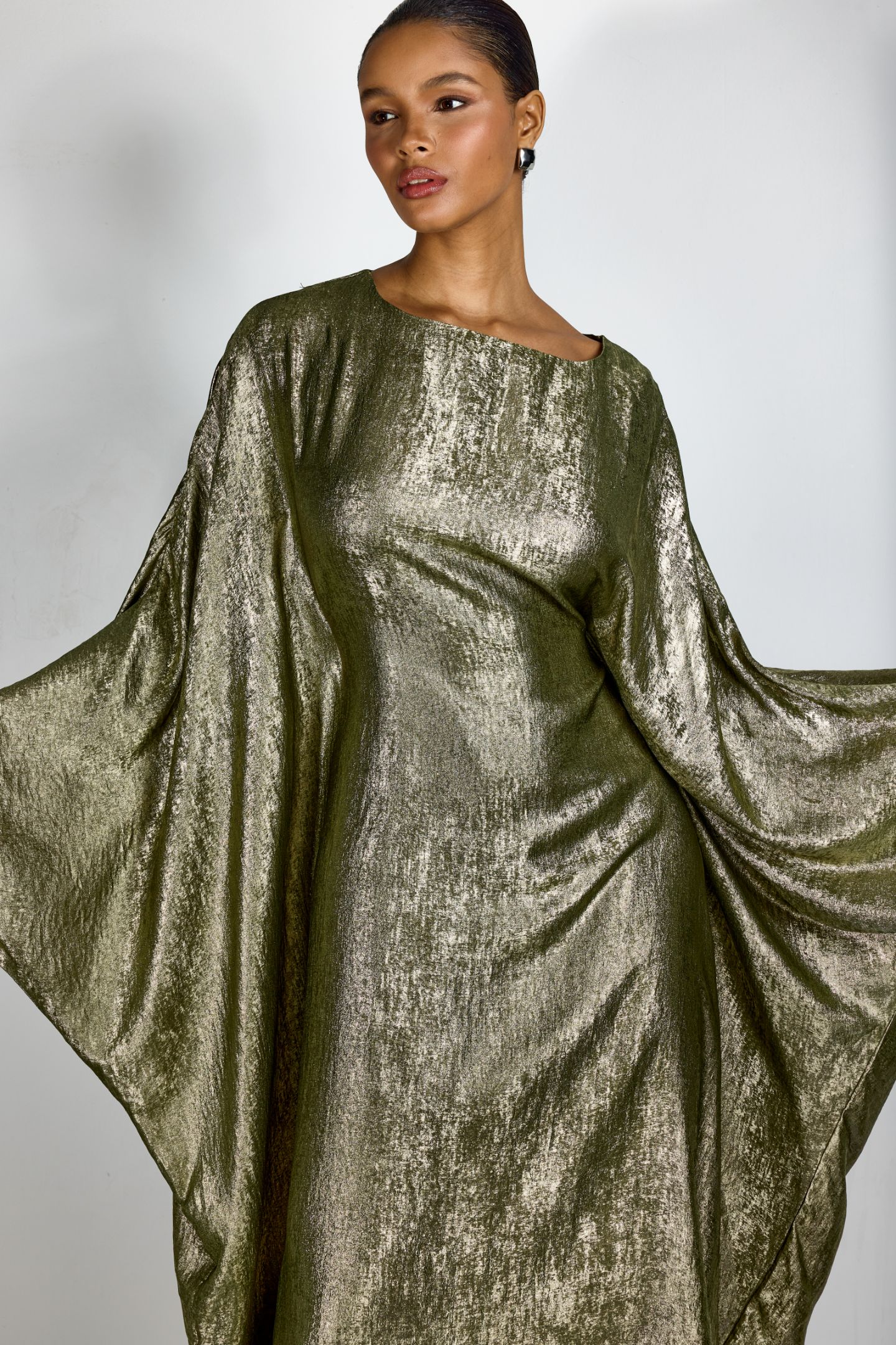 Alina Metallic Batwing Sleeve Maxi Kaftan-purelyfable