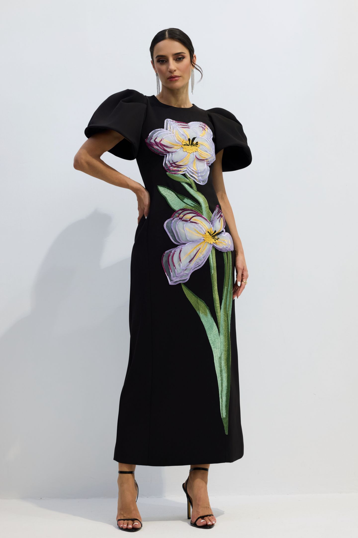 Georgia Floral Embroidery Puff Sleeve Maxi Dress-purelyfable