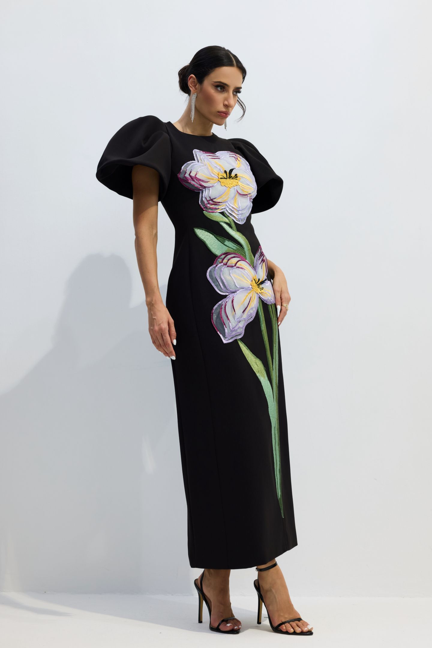 Georgia Floral Embroidery Puff Sleeve Maxi Dress-purelyfable