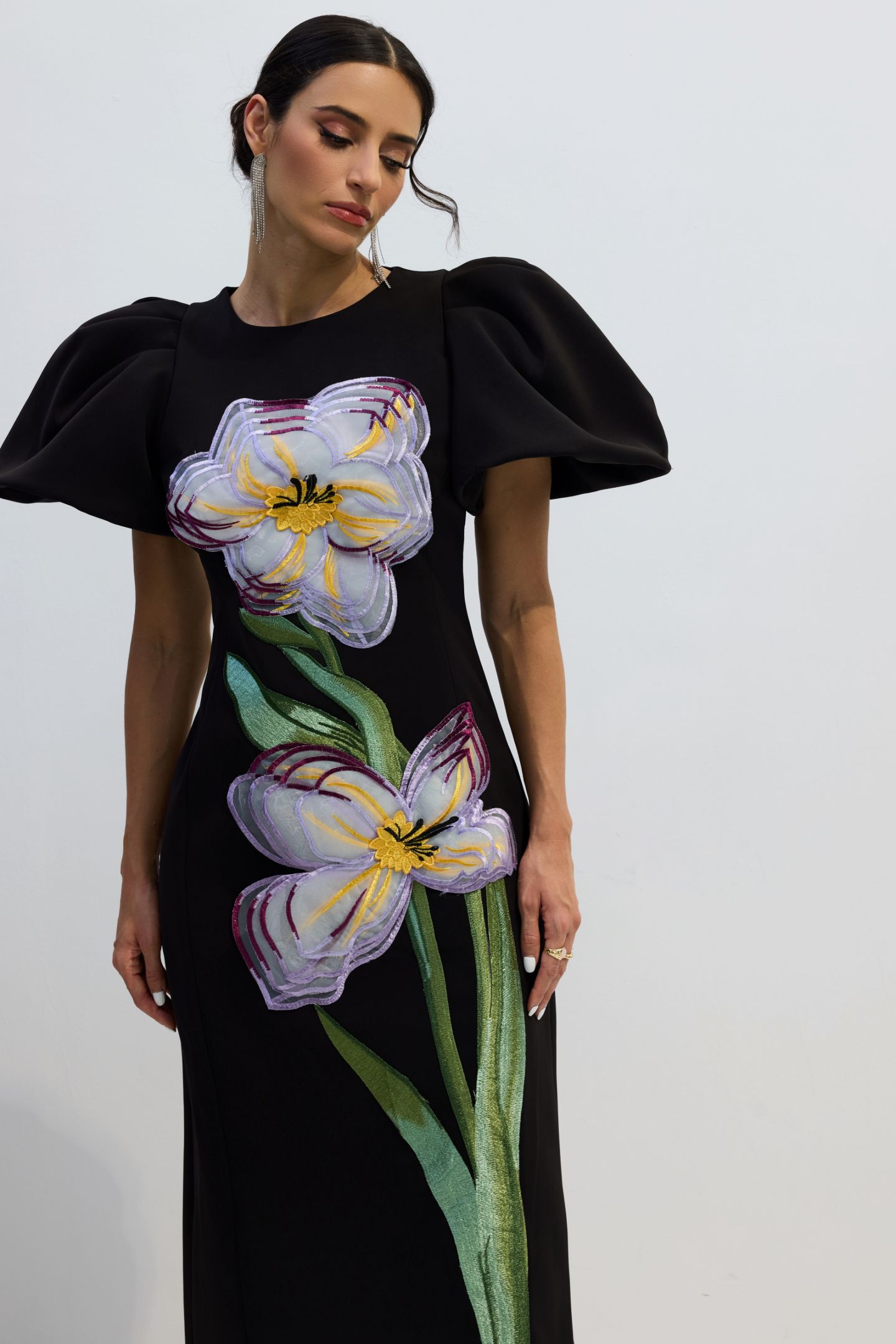 Georgia Floral Embroidery Puff Sleeve Maxi Dress-purelyfable