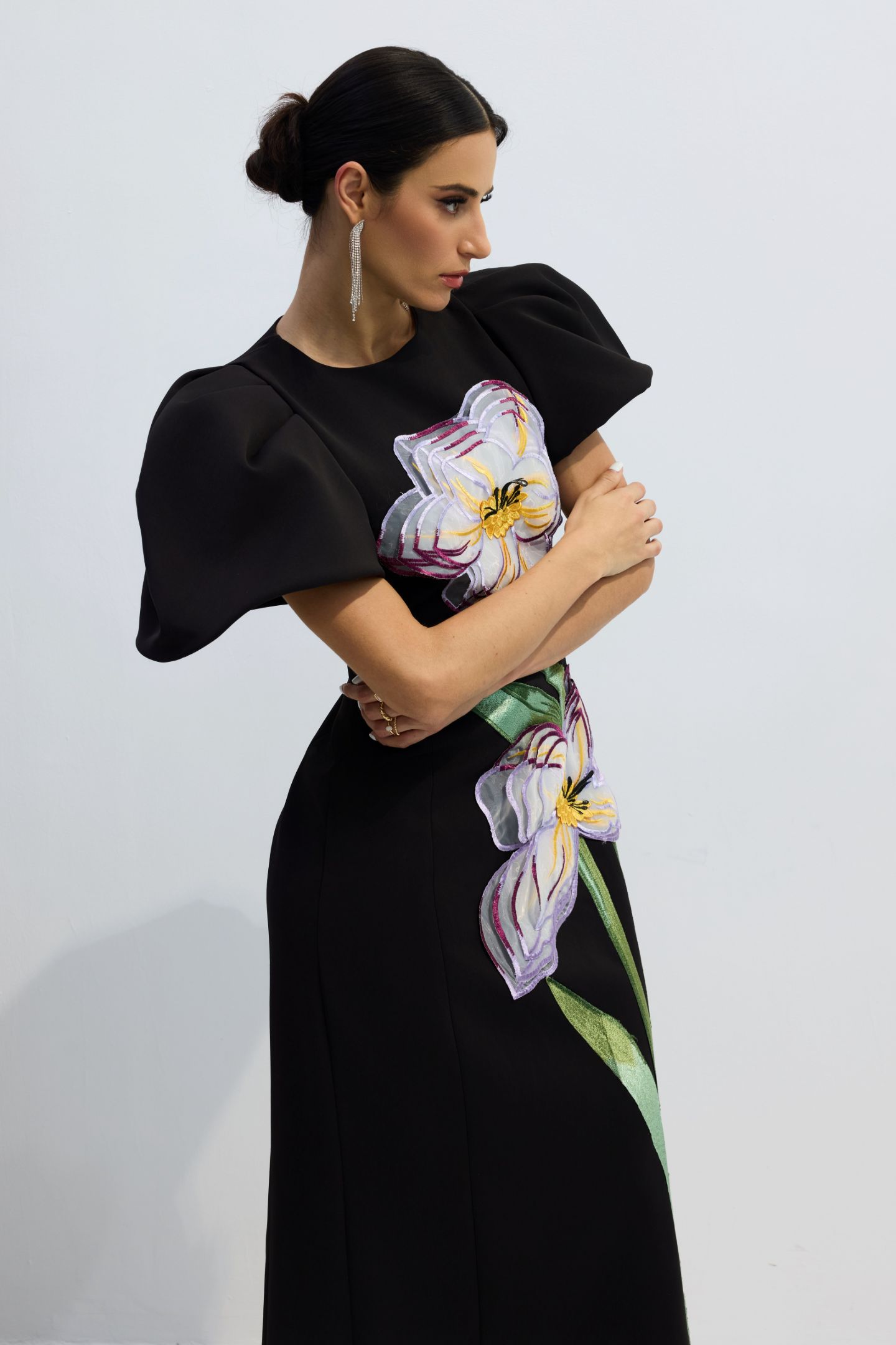 Georgia Floral Embroidery Puff Sleeve Maxi Dress-purelyfable