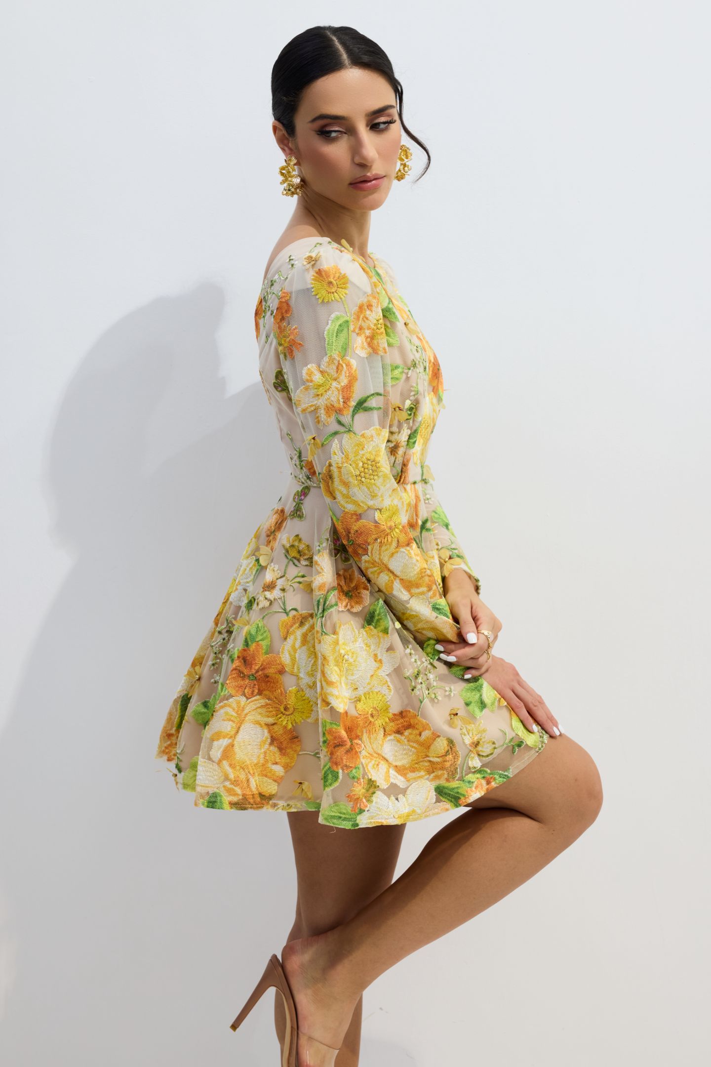 Sandra Floral Embroidery Long Sleeve Mini Dress-purelyfable
