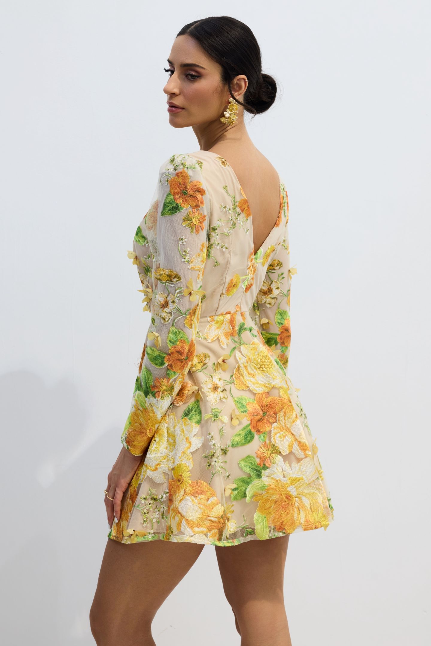 Sandra Floral Embroidery Long Sleeve Mini Dress-purelyfable
