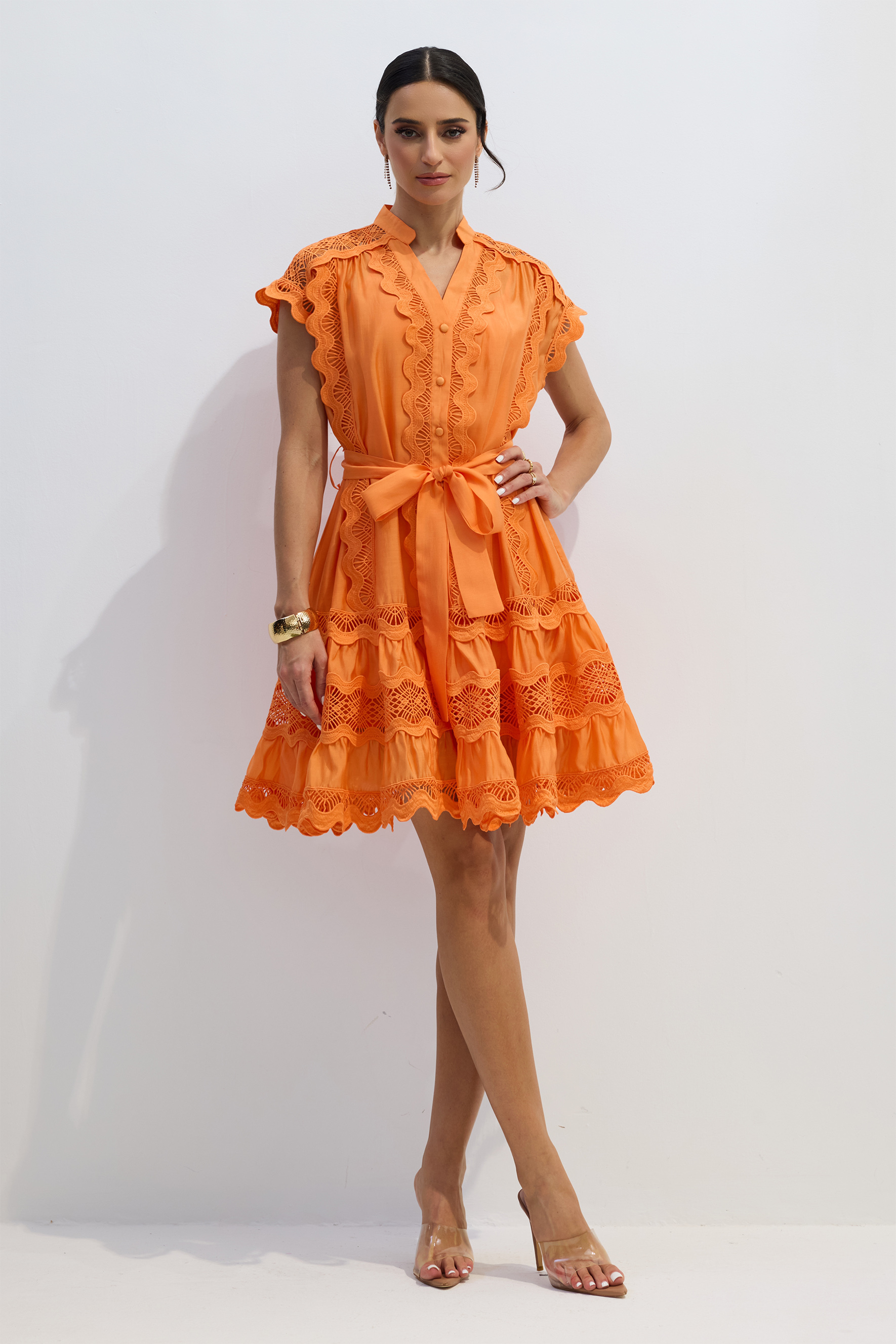 Livia Embroidered Lace Tiered Mini Dress-purelyfable