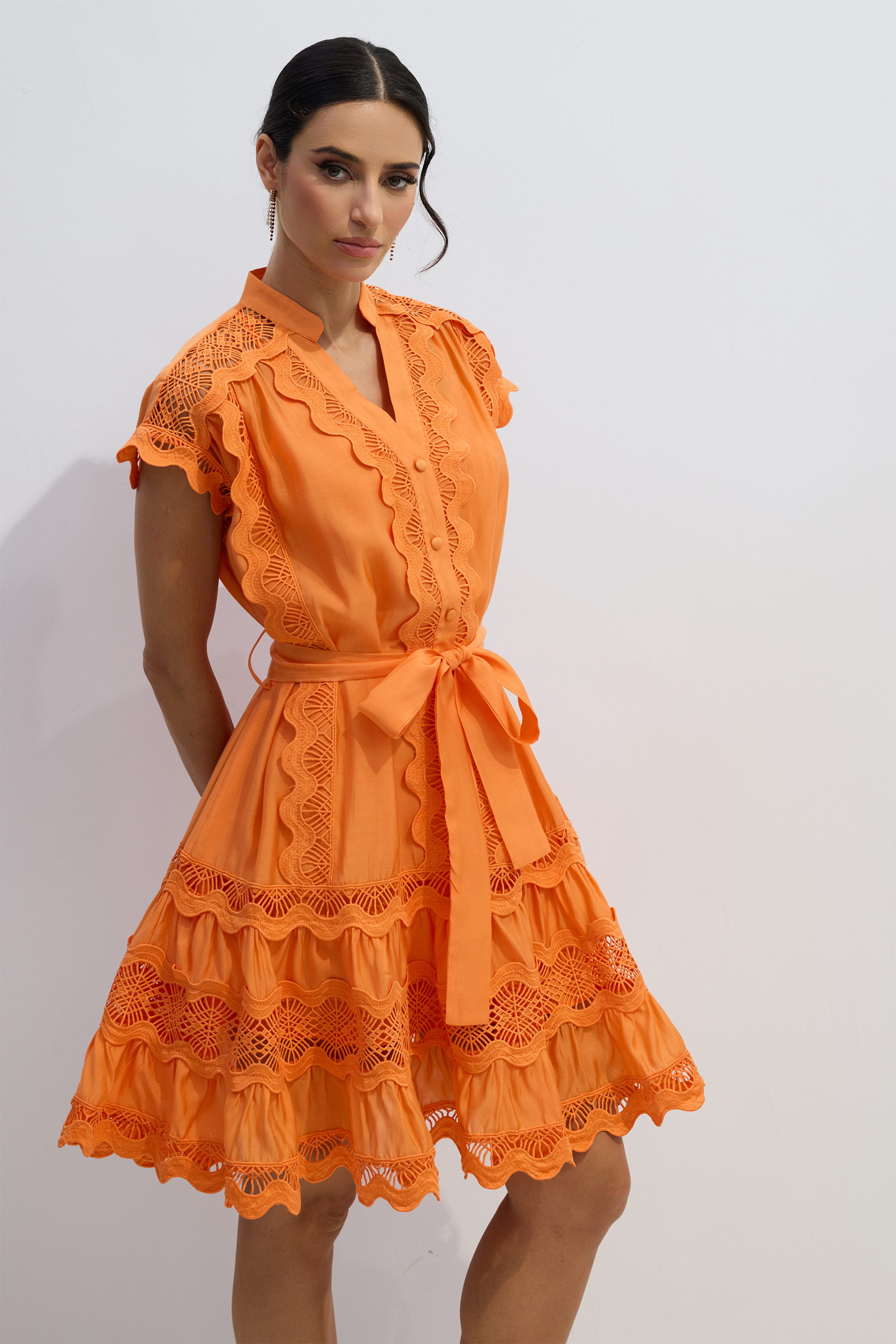 Livia Embroidered Lace Tiered Mini Dress-purelyfable