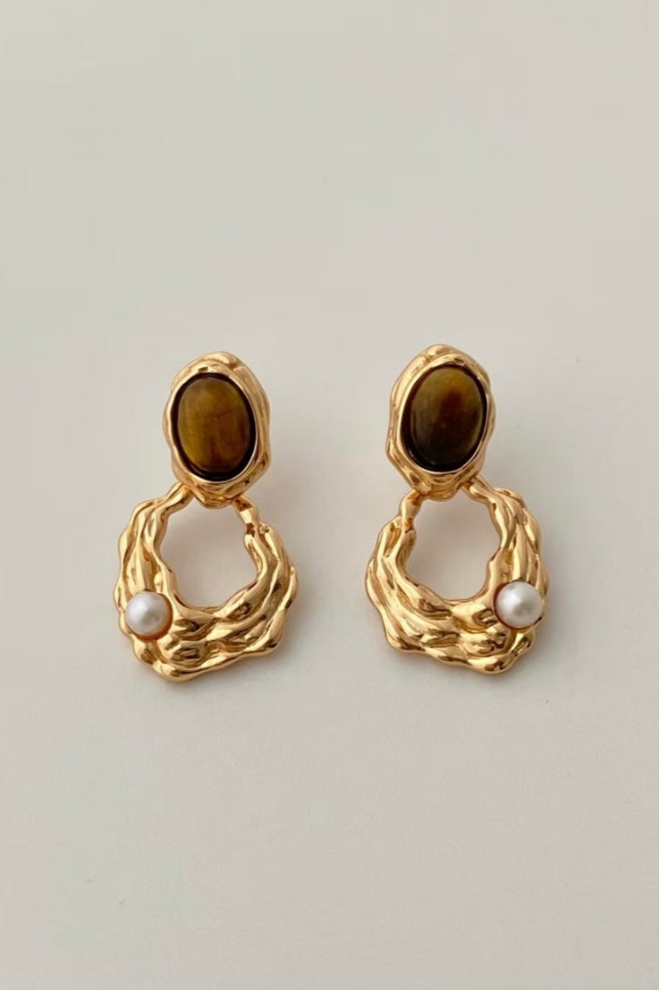 Tiger Eye Stone Abstract Earrings-purelyfable