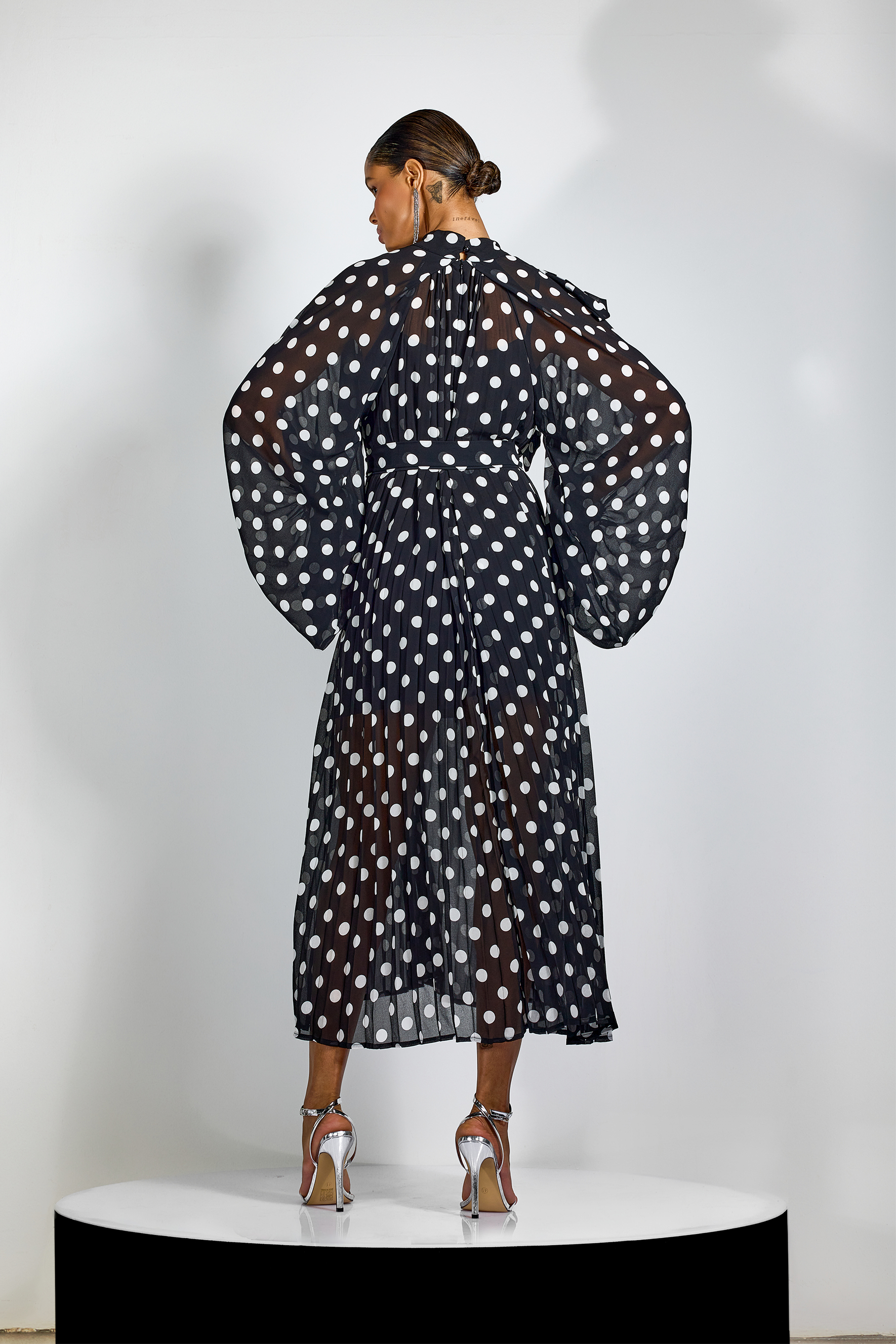 Ella Polka Dot Tie Neck Maxi Dress-purelyfable